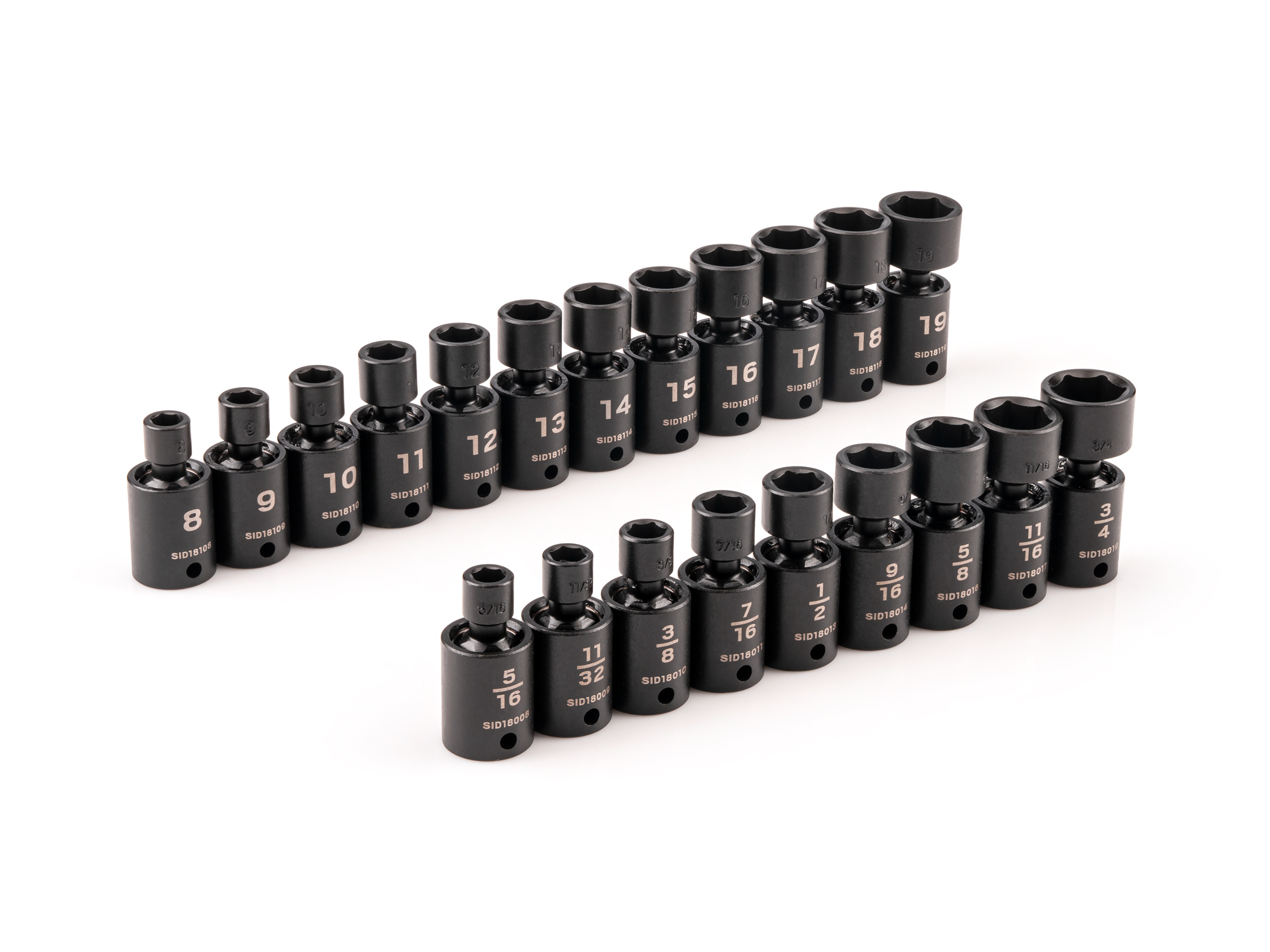 TEKTON 3/8 Inch Drive 6-Point Universal Joint Impact Socket Set, 21-Piece (5/16-3/4 in., 8-19 mm)