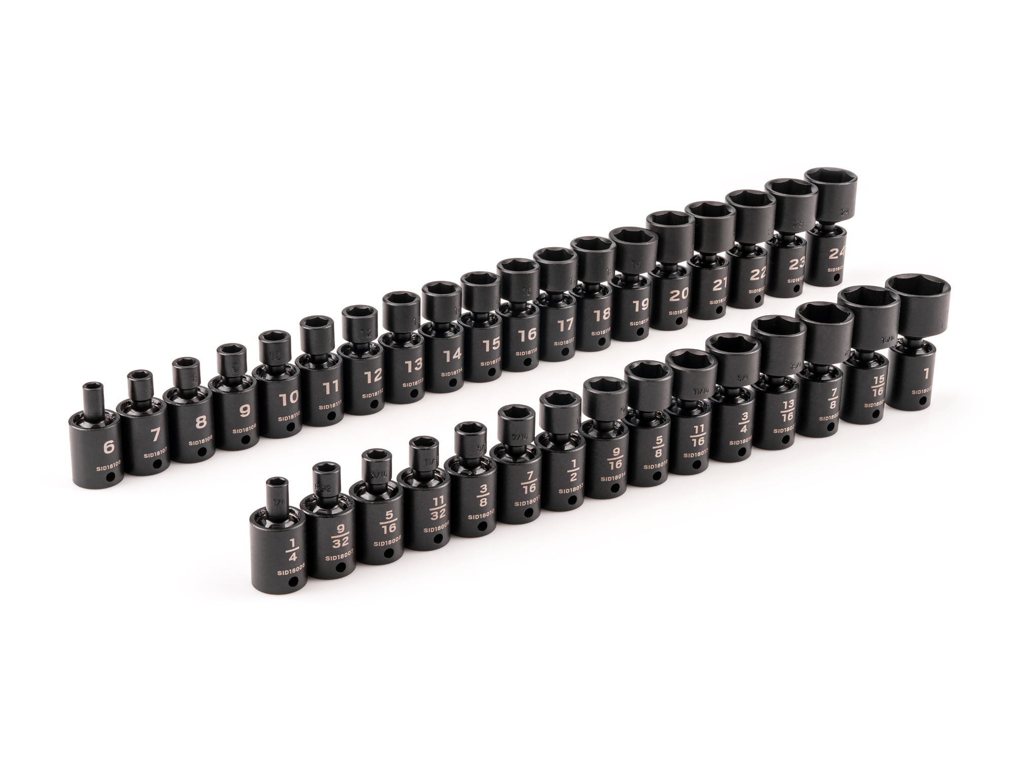 TEKTON 3/8 Inch Drive 6-Point Universal Joint Impact Socket Set, 34-Piece (1/4-1 in., 6-24 mm)