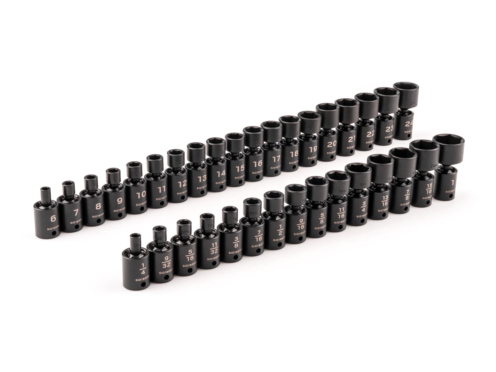 3/8 Inch Drive Shallow 6-Point Universal Joint Impact Socket Set (34-Piece)