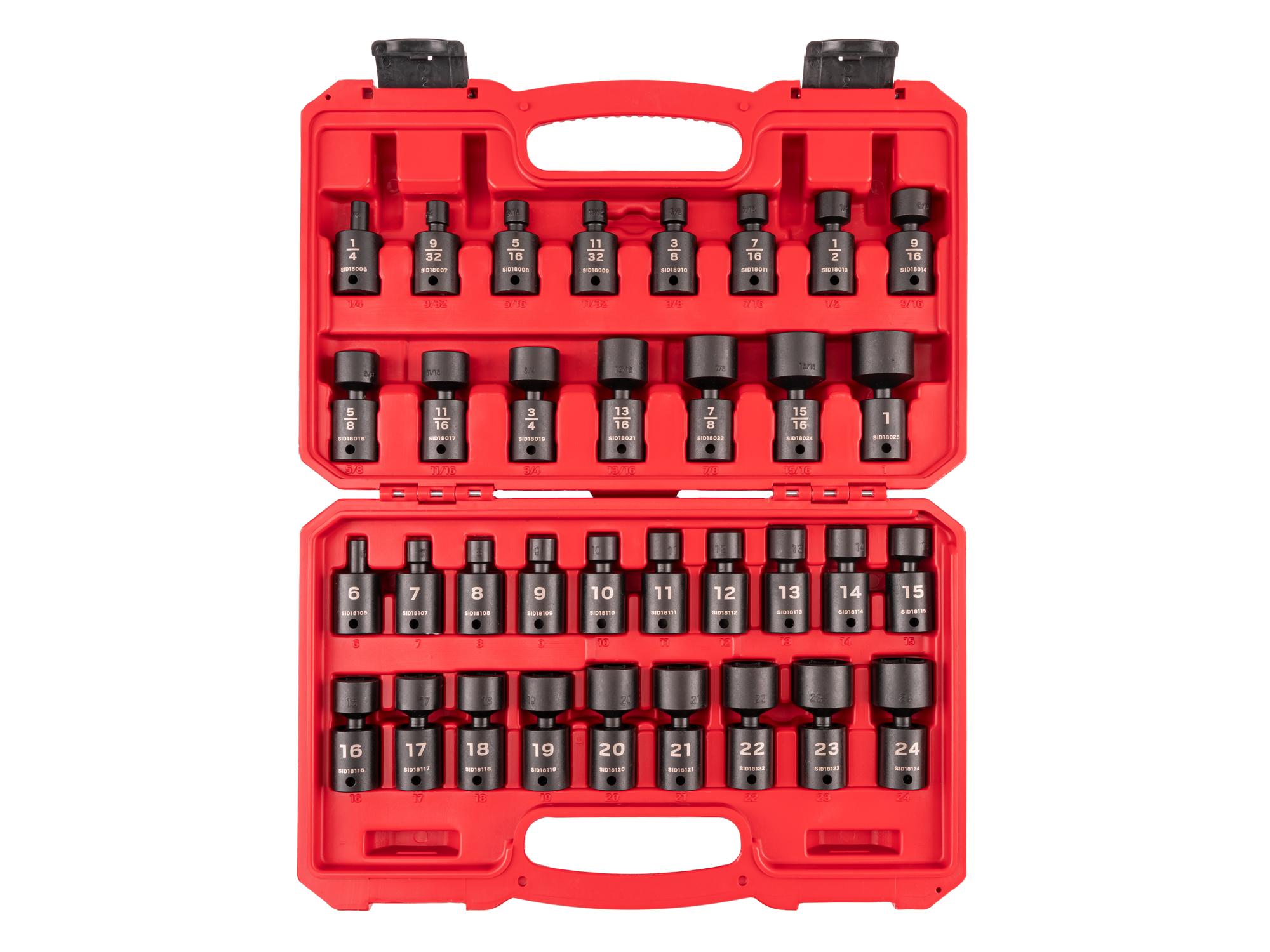 Front view of Tekton case impact drive universal joint socket set. Item #SID97303