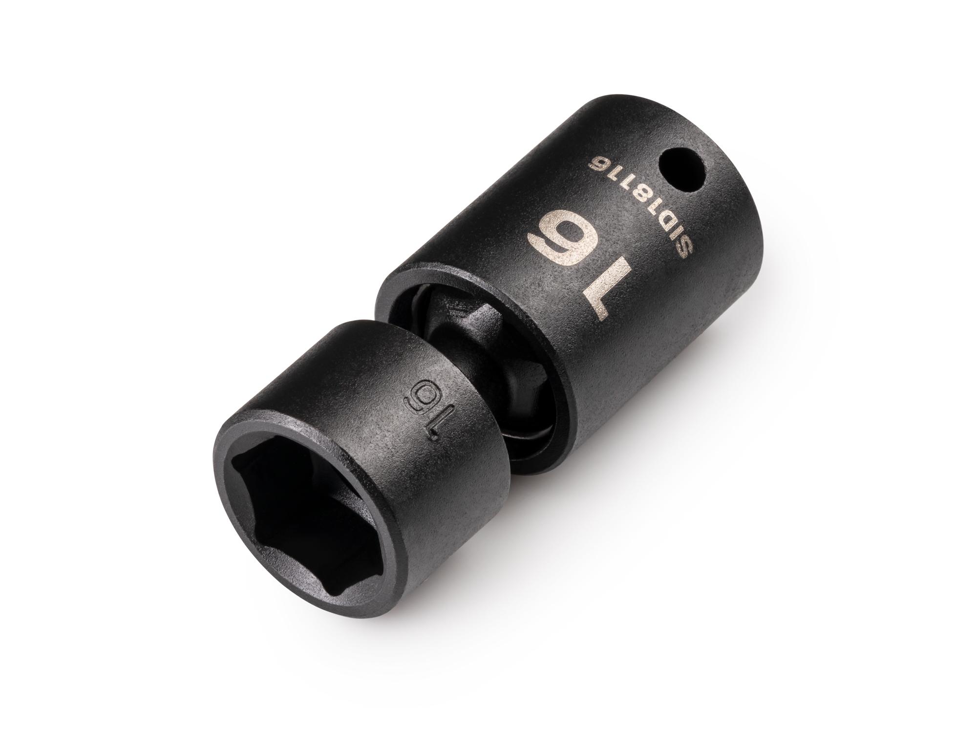 Front-right angle view of Tekton impact drive universal joint socket. Item #SID18116