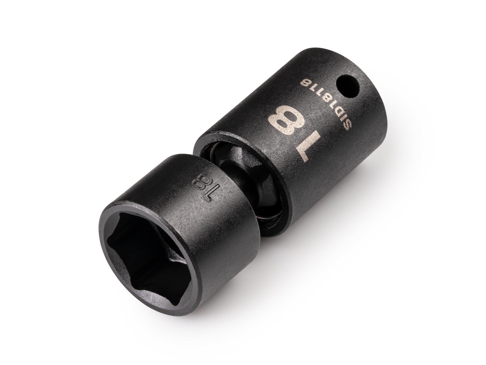 Front-right angle view of Tekton impact drive universal joint socket. Item #SID18118