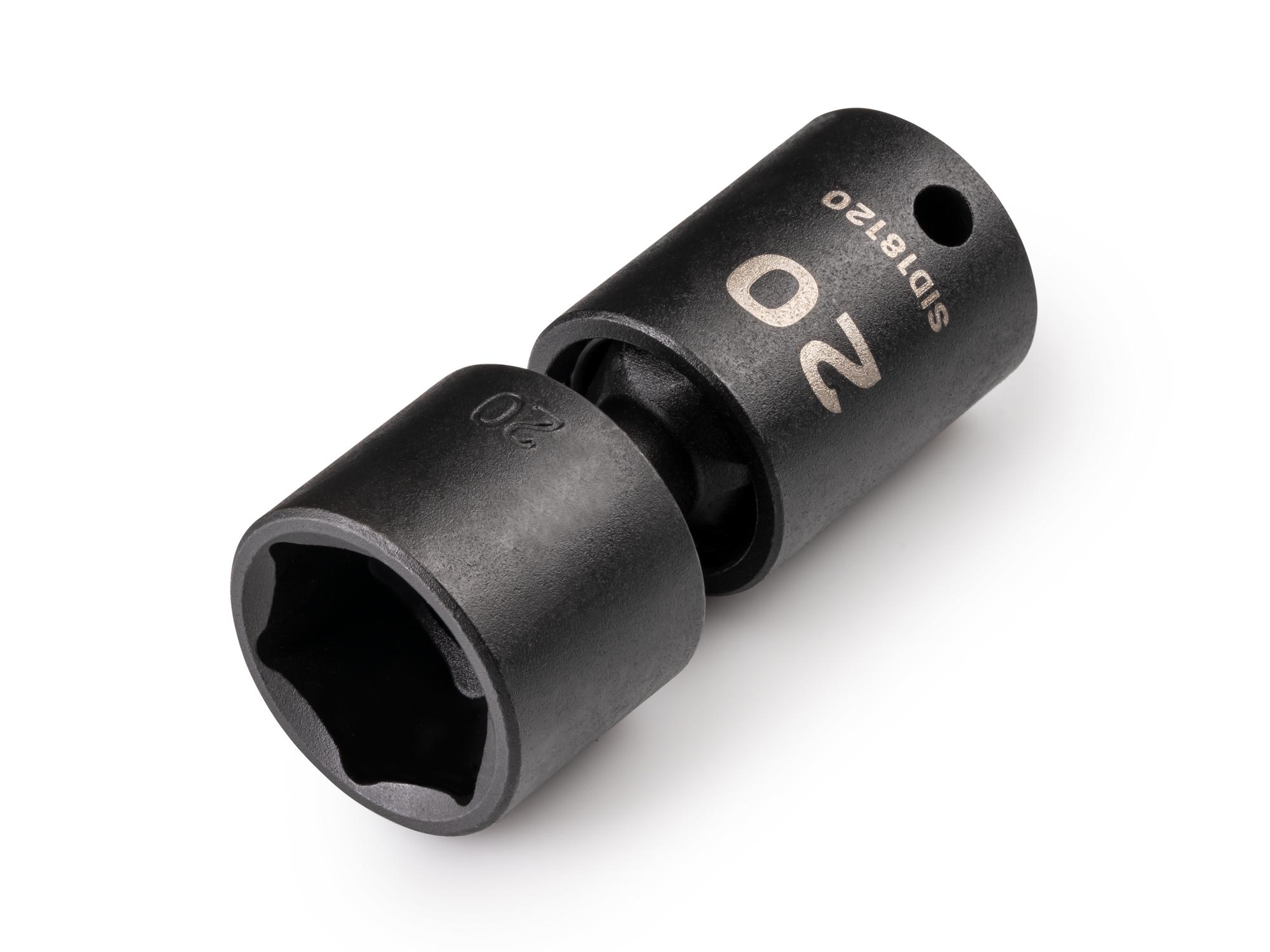 Front-right angle view of Tekton impact drive universal joint socket. Item #SID18120