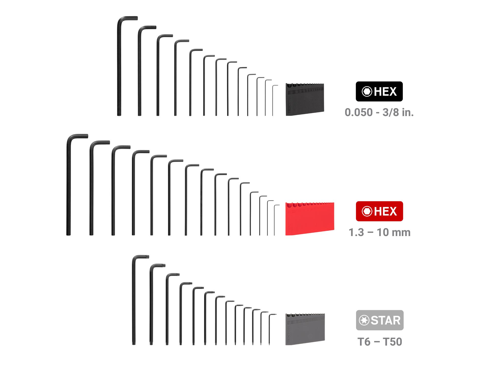 Laid out contents of Tekton holder l-key set. Item #KEY91003