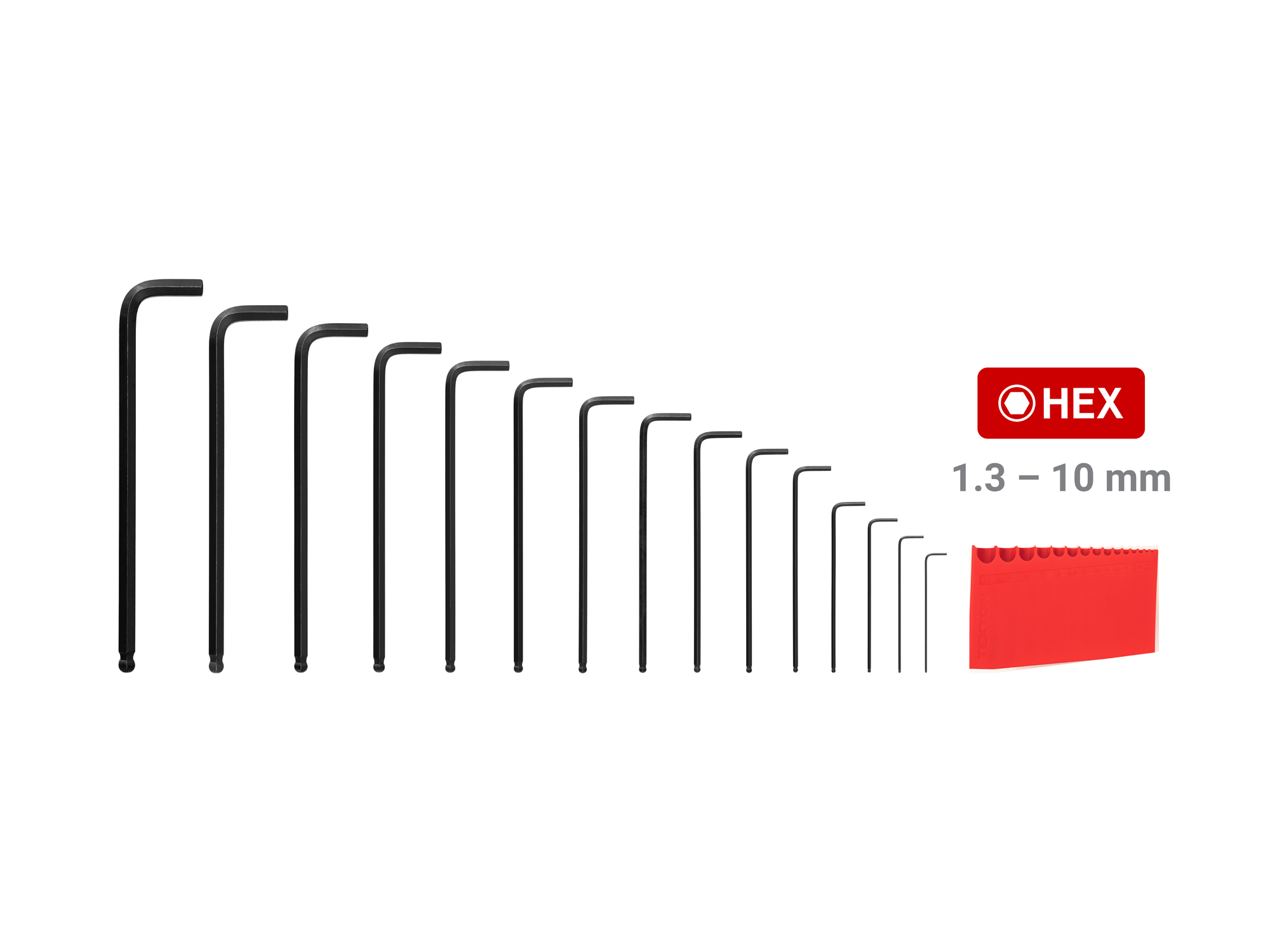 Set includes: 1.3-10 mm (metric) ball end hex L-keys. Comes with custom quick-access L-key holder. No skipped sizes. KLX91203.