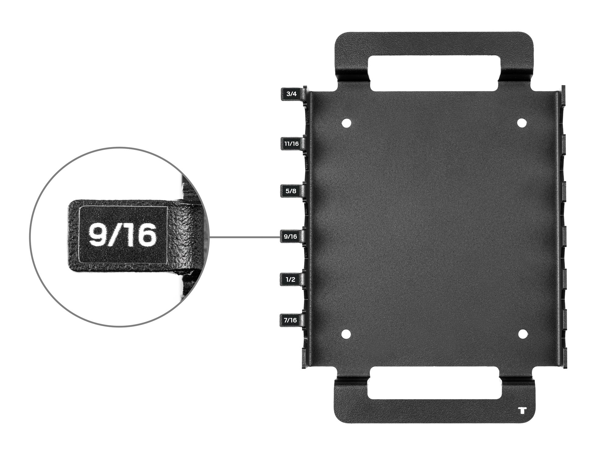 Closeup view of black Tekton rack hex key organization. Item #OKH61502