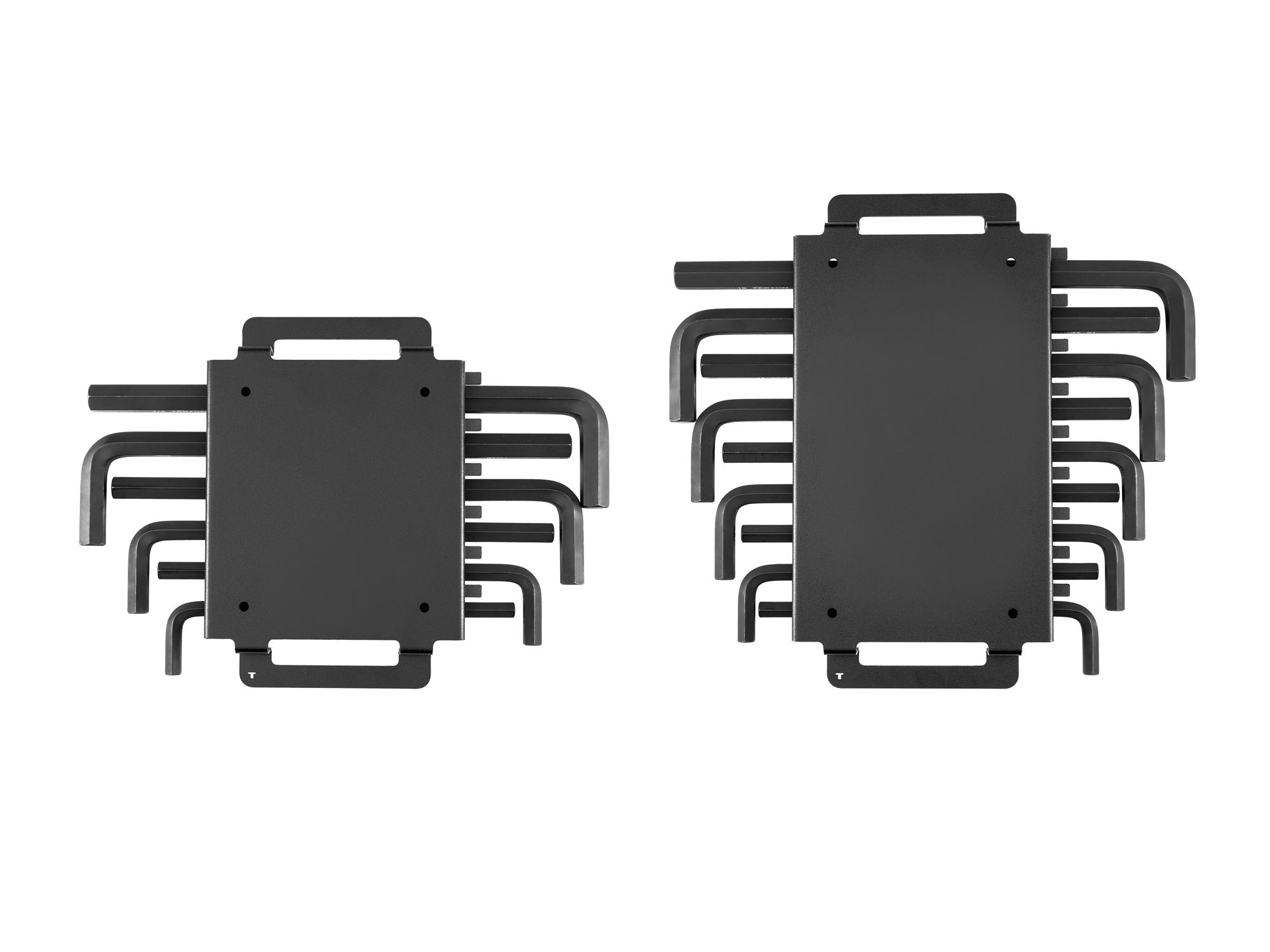 15-piece set includes 7/16–3/4 inch (SAE) and 11–19 mm (metric) flat end hex L-keys with racks. No skipped sizes. KLX92301.