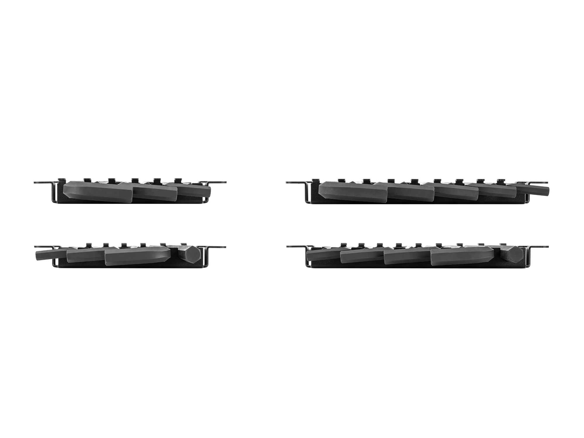 15-piece set includes 7/16–3/4 inch (SAE) and 11–19 mm (metric) flat end hex L-keys with racks. No skipped sizes. KLX92301.