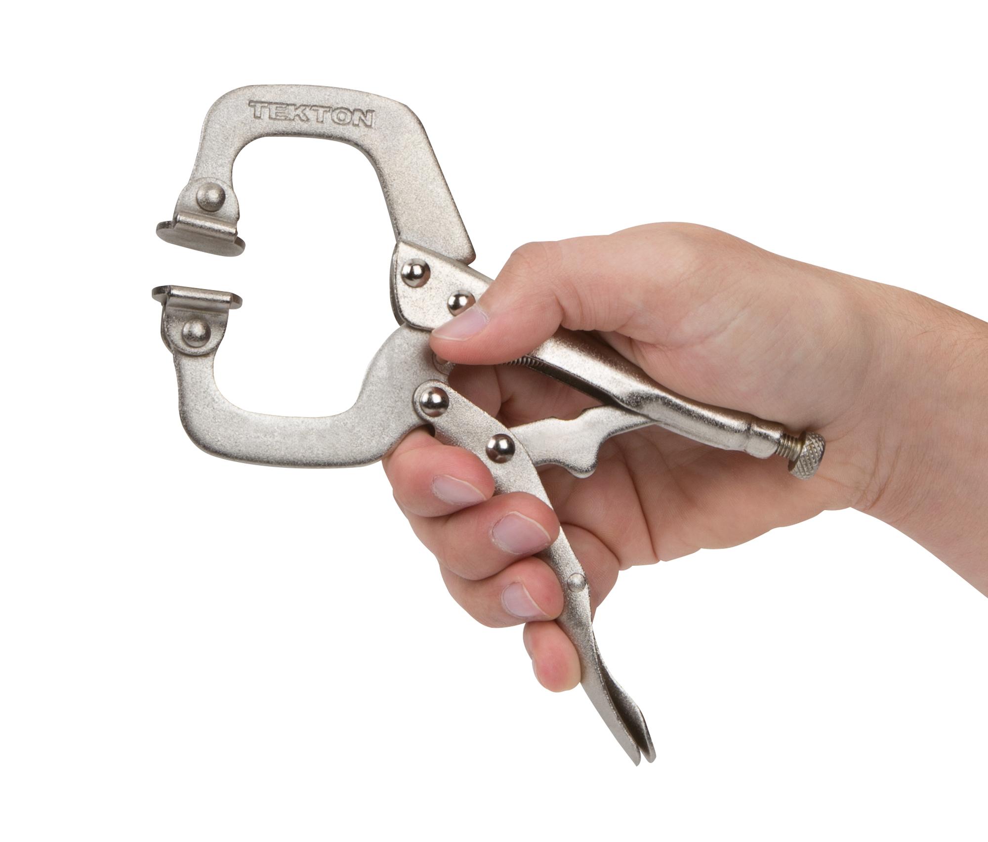 Person holding Tekton 6 inch locking clamp. Item #3816