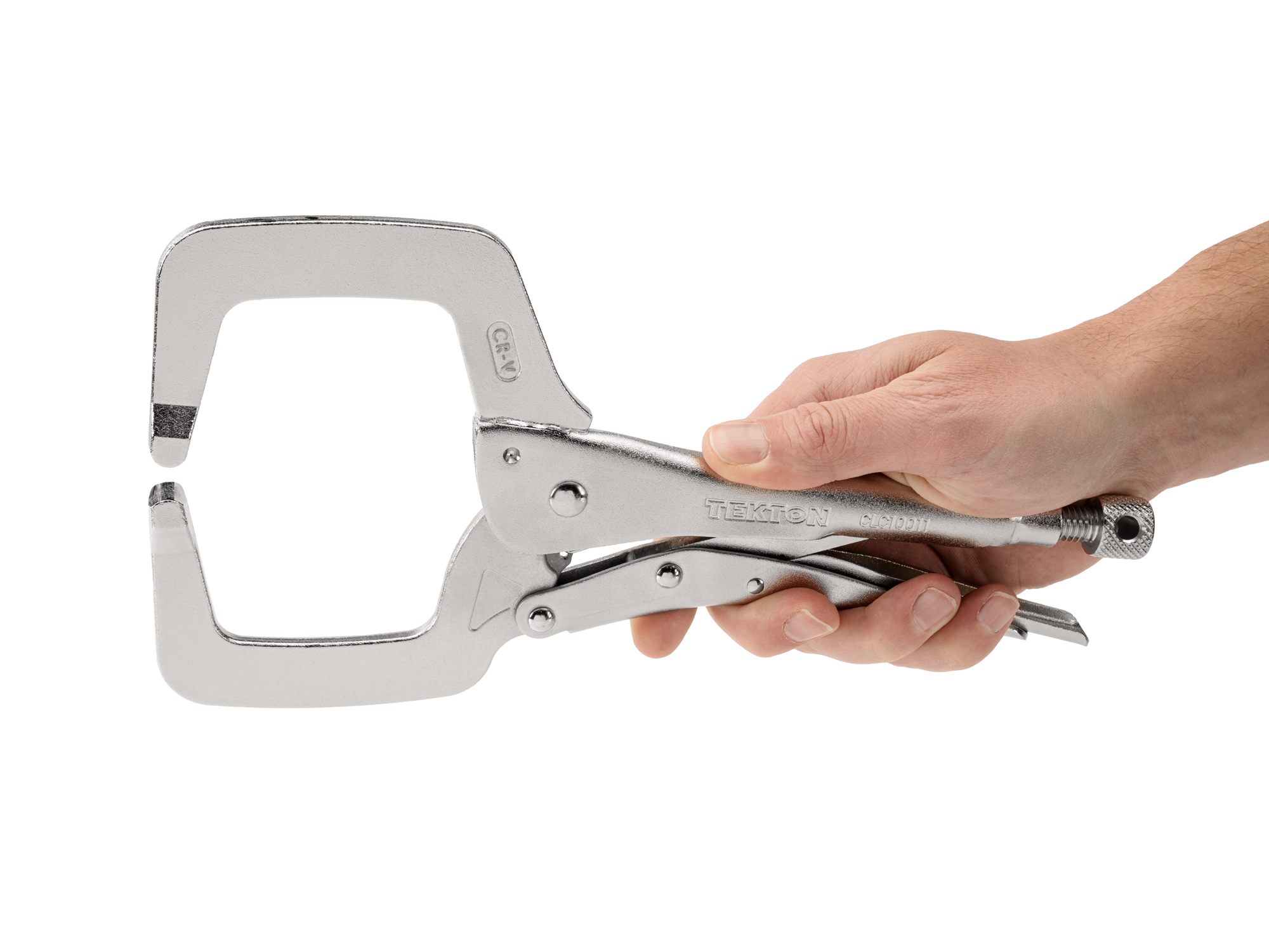 Person holding Tekton 11 inch locking clamp Item #CLC10011