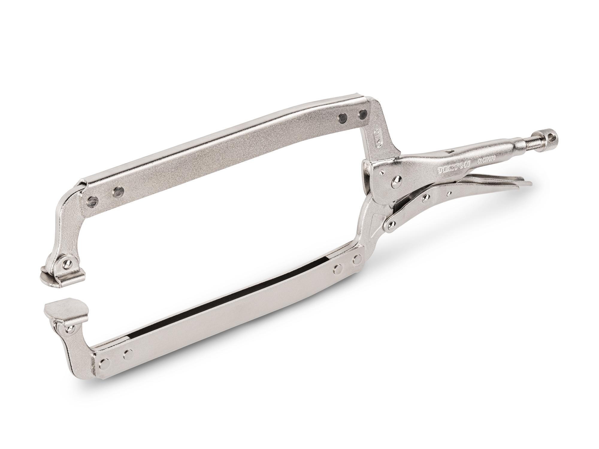 Front-right angle view of Tekton 18 inch locking clamp. Item #CLC11018