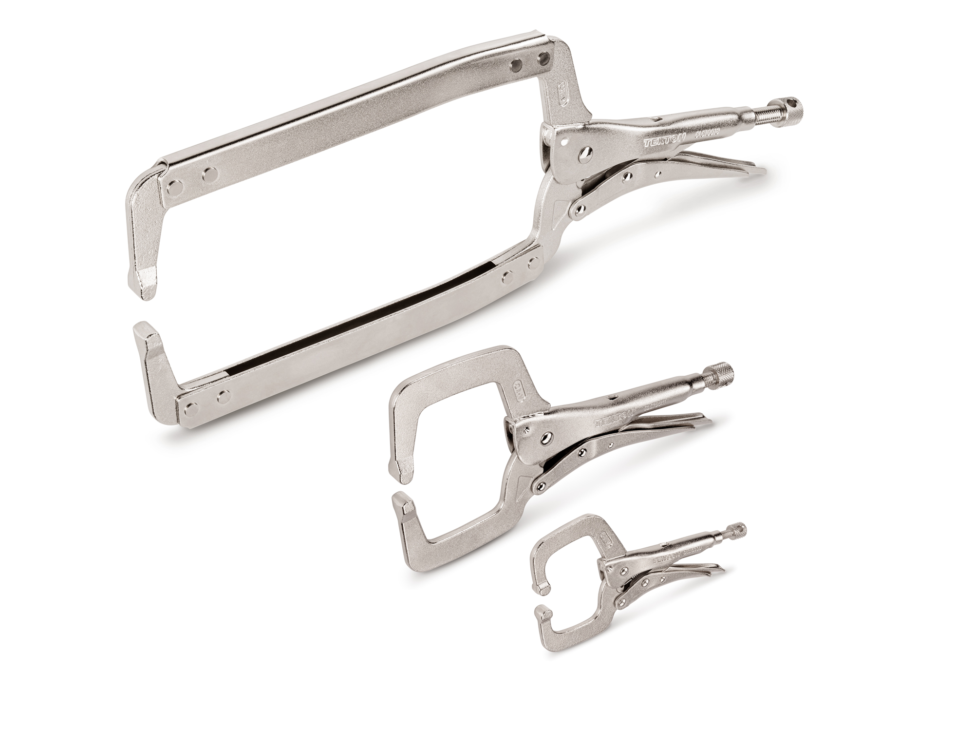 Front-right angle view of Tekton locking clamp set. Item #CLC91002