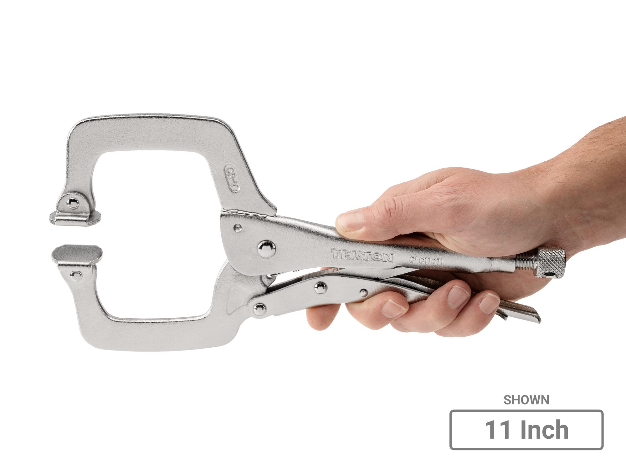 Person holding Tekton locking clamp set. Item #CLC91101