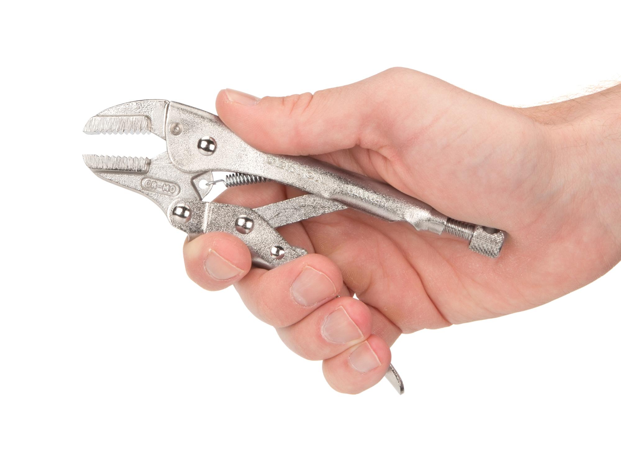 Person holding Tekton 5 inch locking pliers. Item #PLK00005