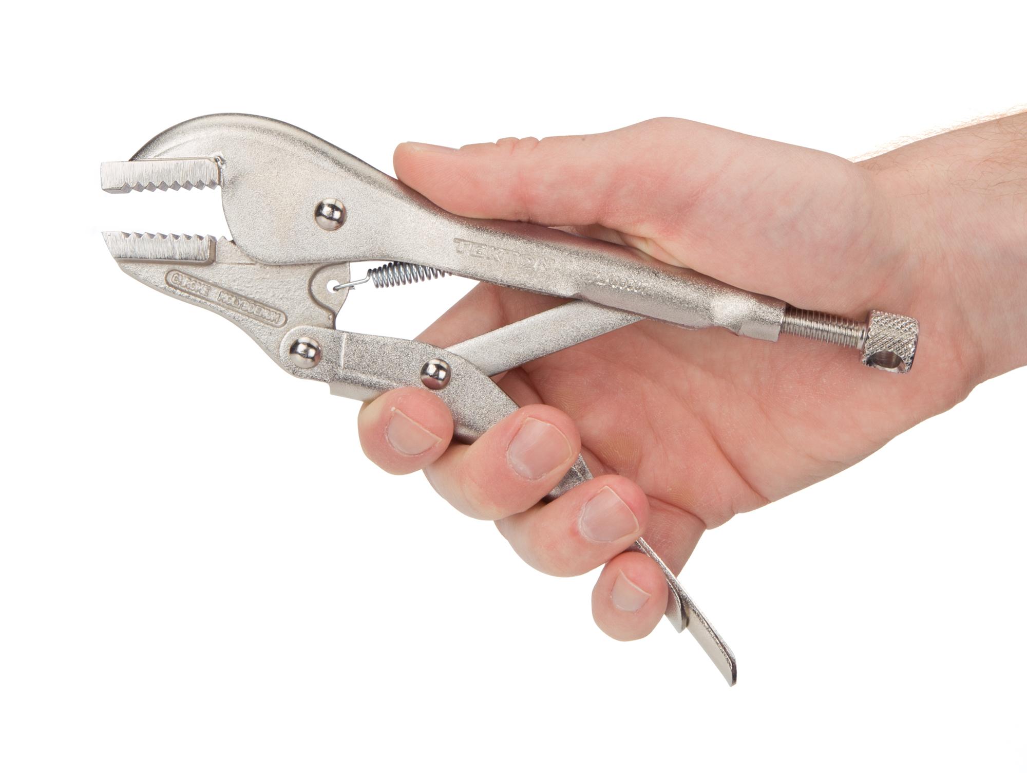 Person holding Tekton 7 inch locking pliers. Item #PLK00007