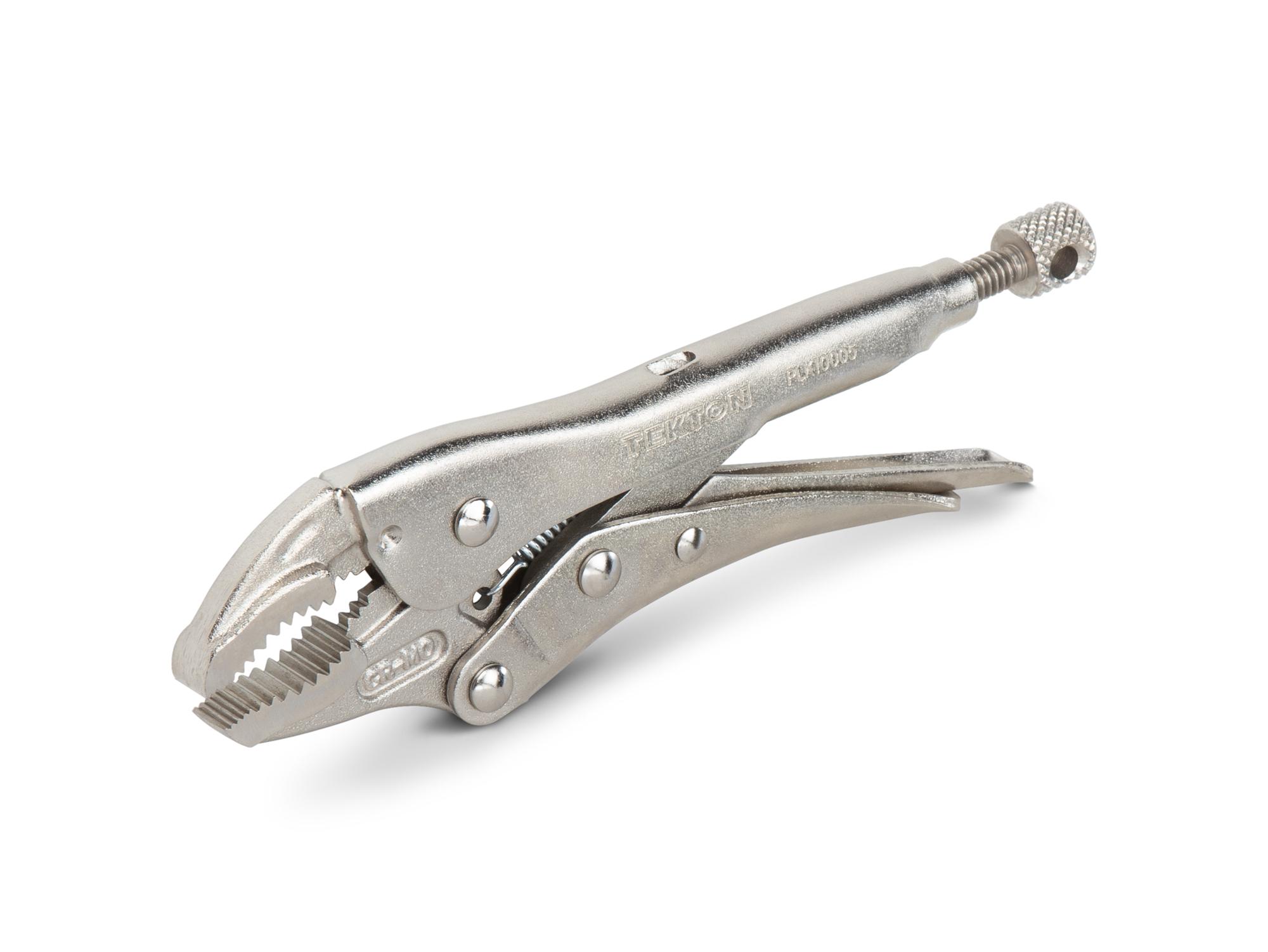 Front-right angle view of Tekton 5 inch locking pliers. Item #PLK10005