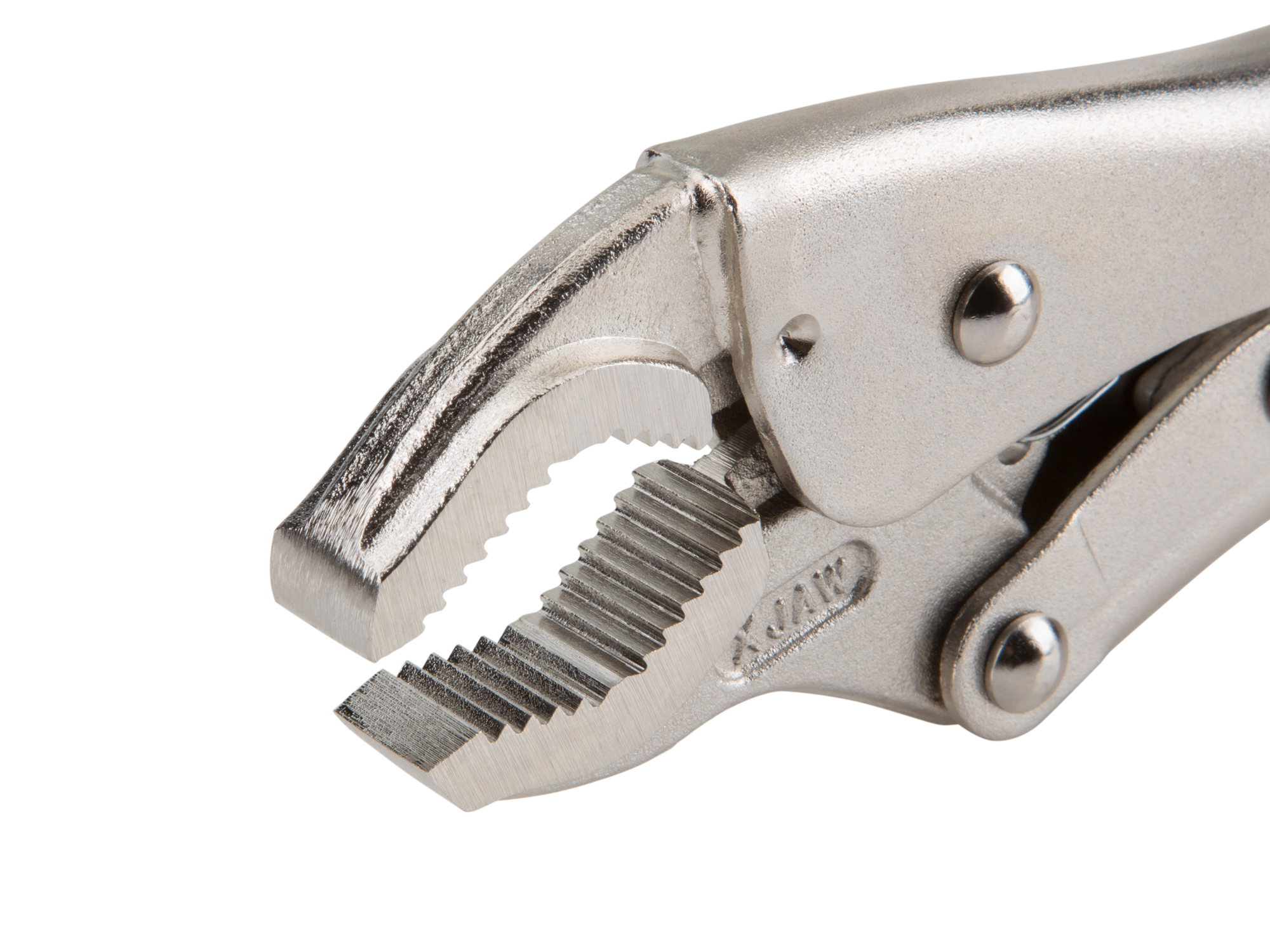 7 inch deep bite round jaw locking pliers. Jaws slide forward as they close to create extra-high clamping pressure for pipes and rounded-off nuts. PLK20007.