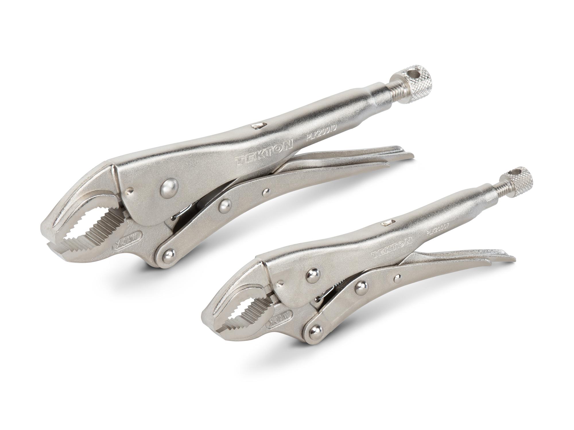 Front-right angle view of Tekton locking pliers set. Item #PLK90201