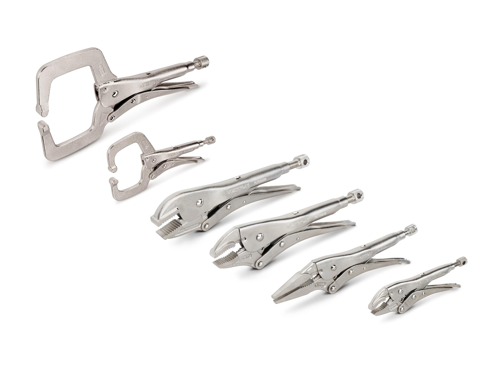 Front-right angle view of Tekton locking pliers set. Item #PLK99905