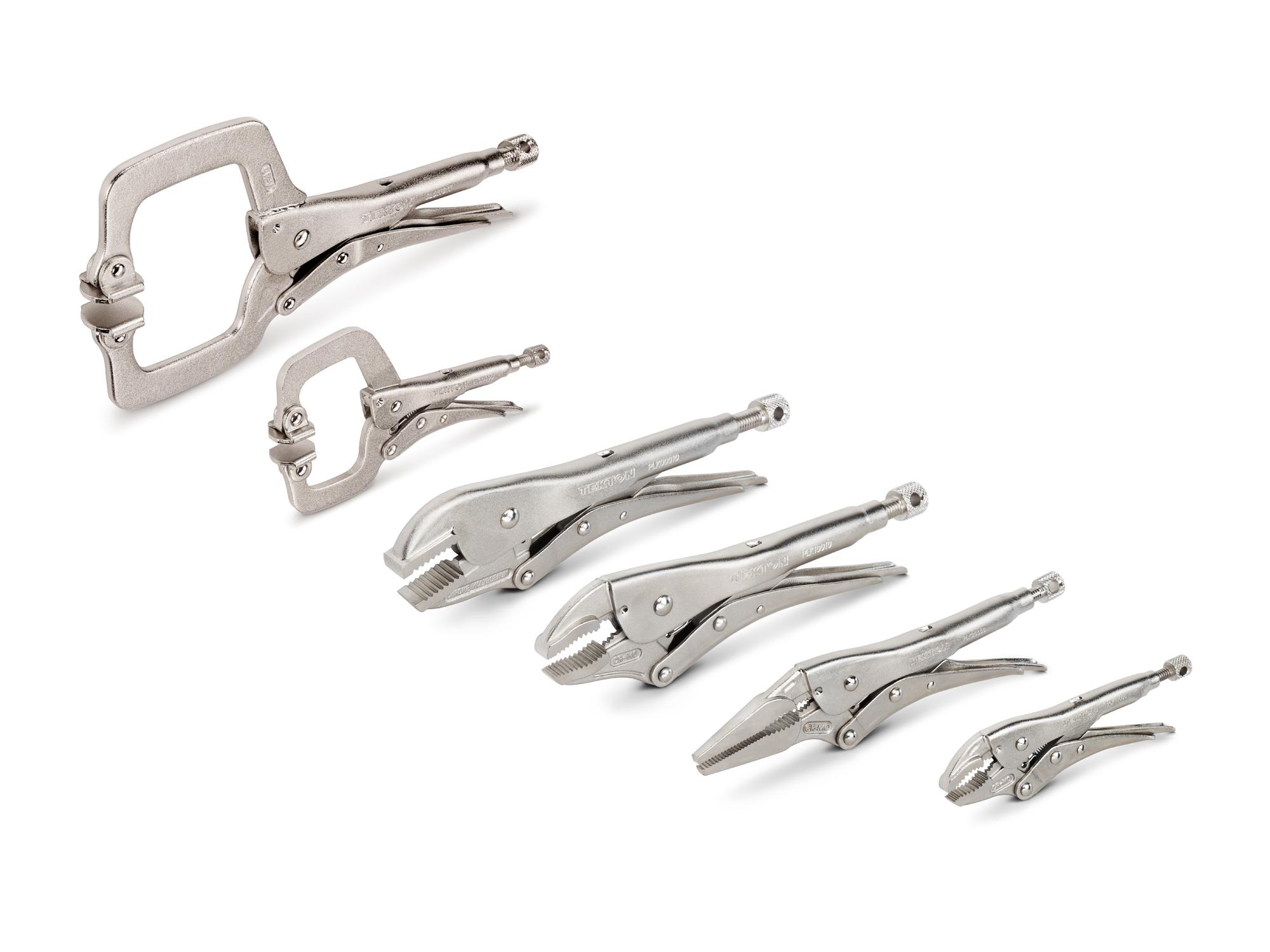 Front-right angle view of Tekton locking pliers set. Item #PLK99906
