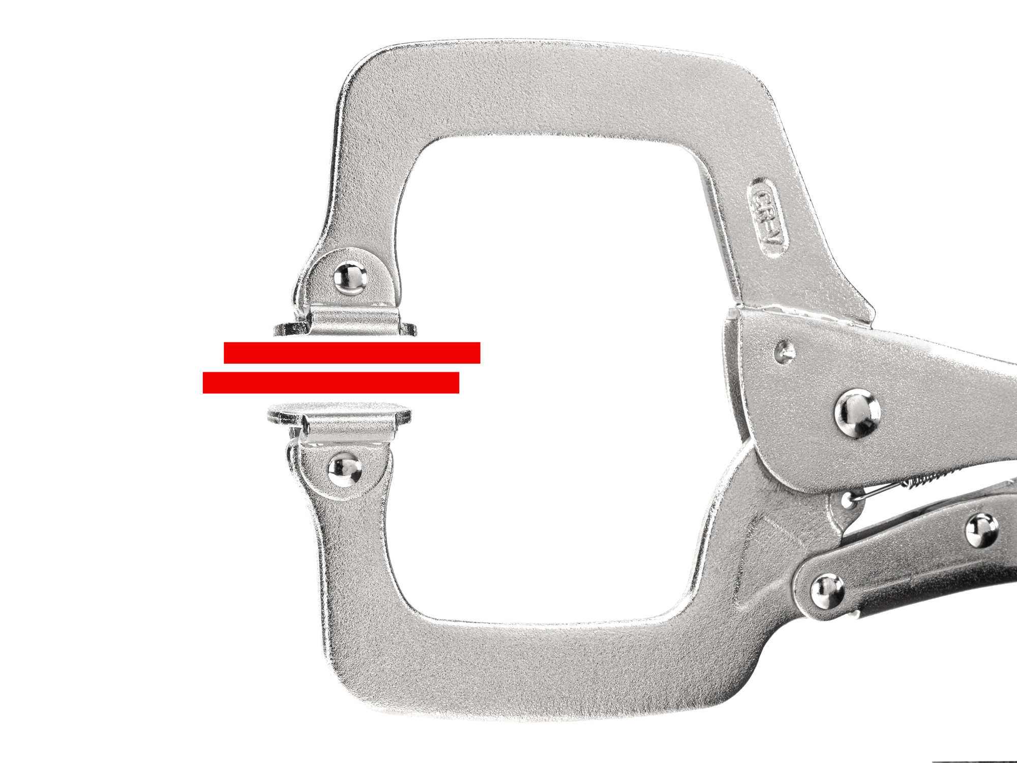 The 11 inch swivel locking c-clamp provides parallel clamping surfaces, an easy pull-to-release lever, and a large adjustment knob.