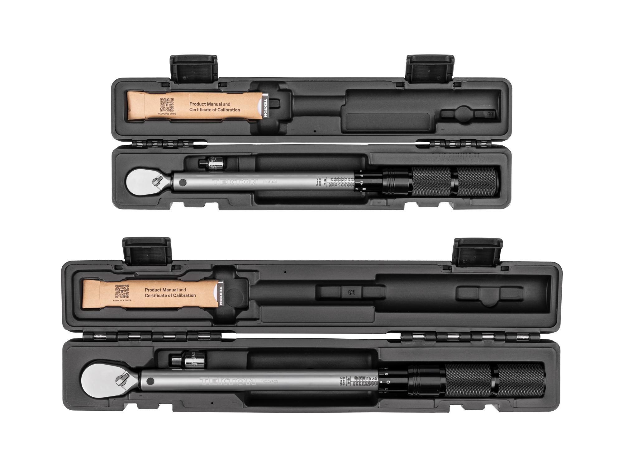 Top view of Tekton case micrometer torque wrench set. Item #TRQ95904