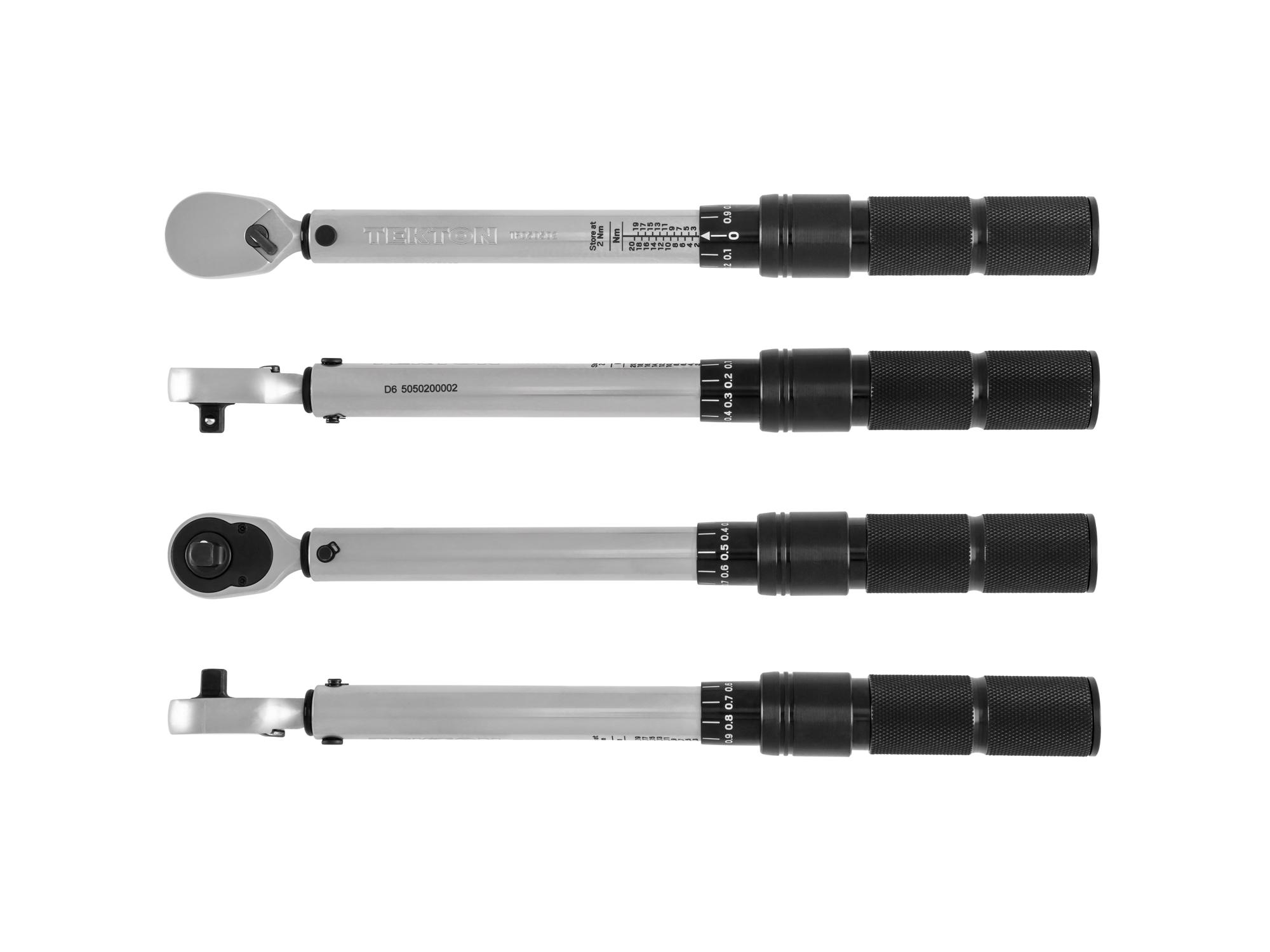 Side view of Tekton case micrometer torque wrench. Item #TRQ50502
