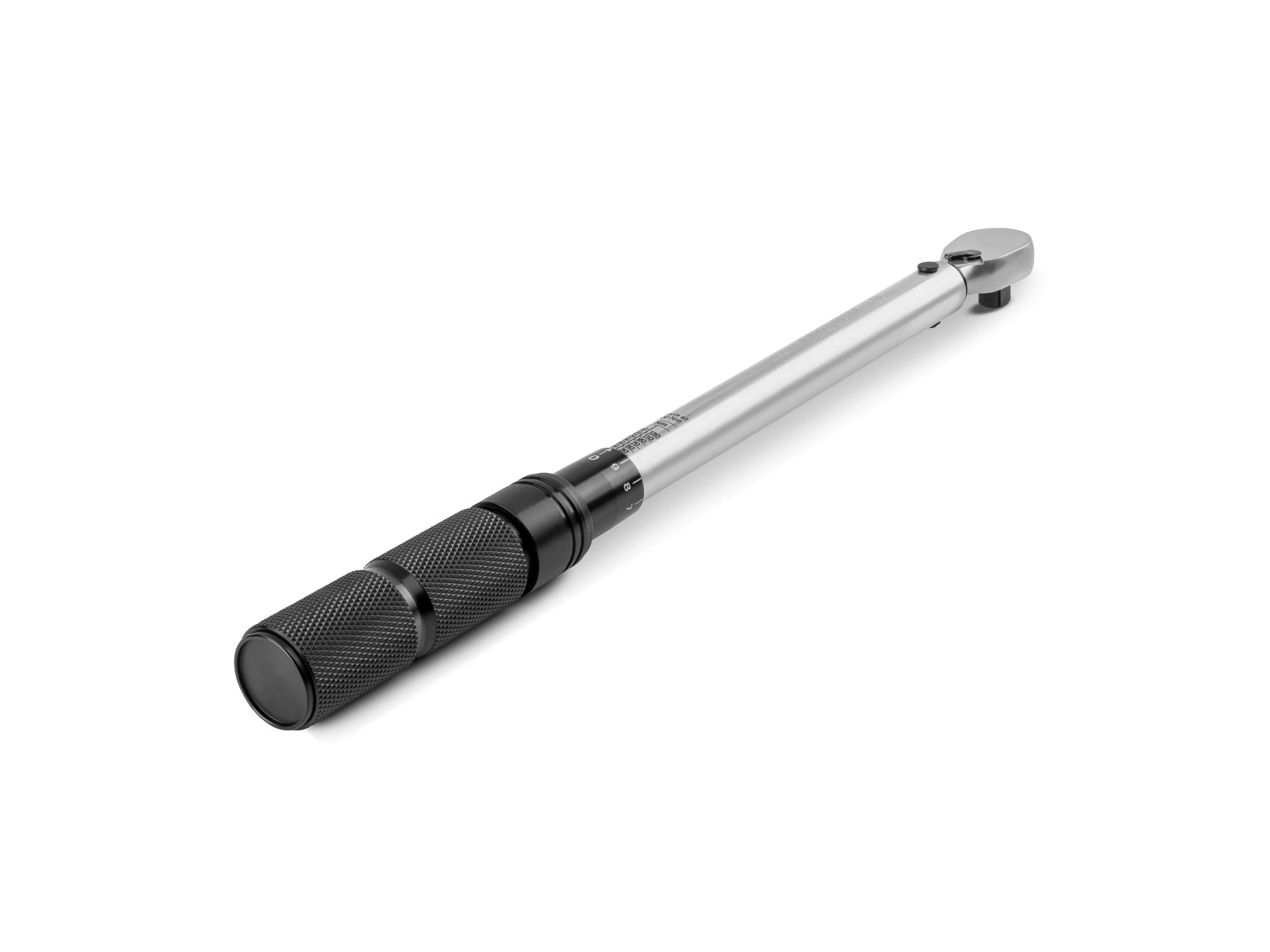 Back angle view of Tekton case micrometer torque wrench. Item #TRQ51502