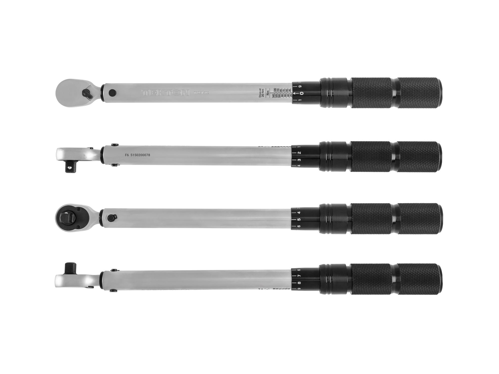 Side view of Tekton case micrometer torque wrench. Item #TRQ51502