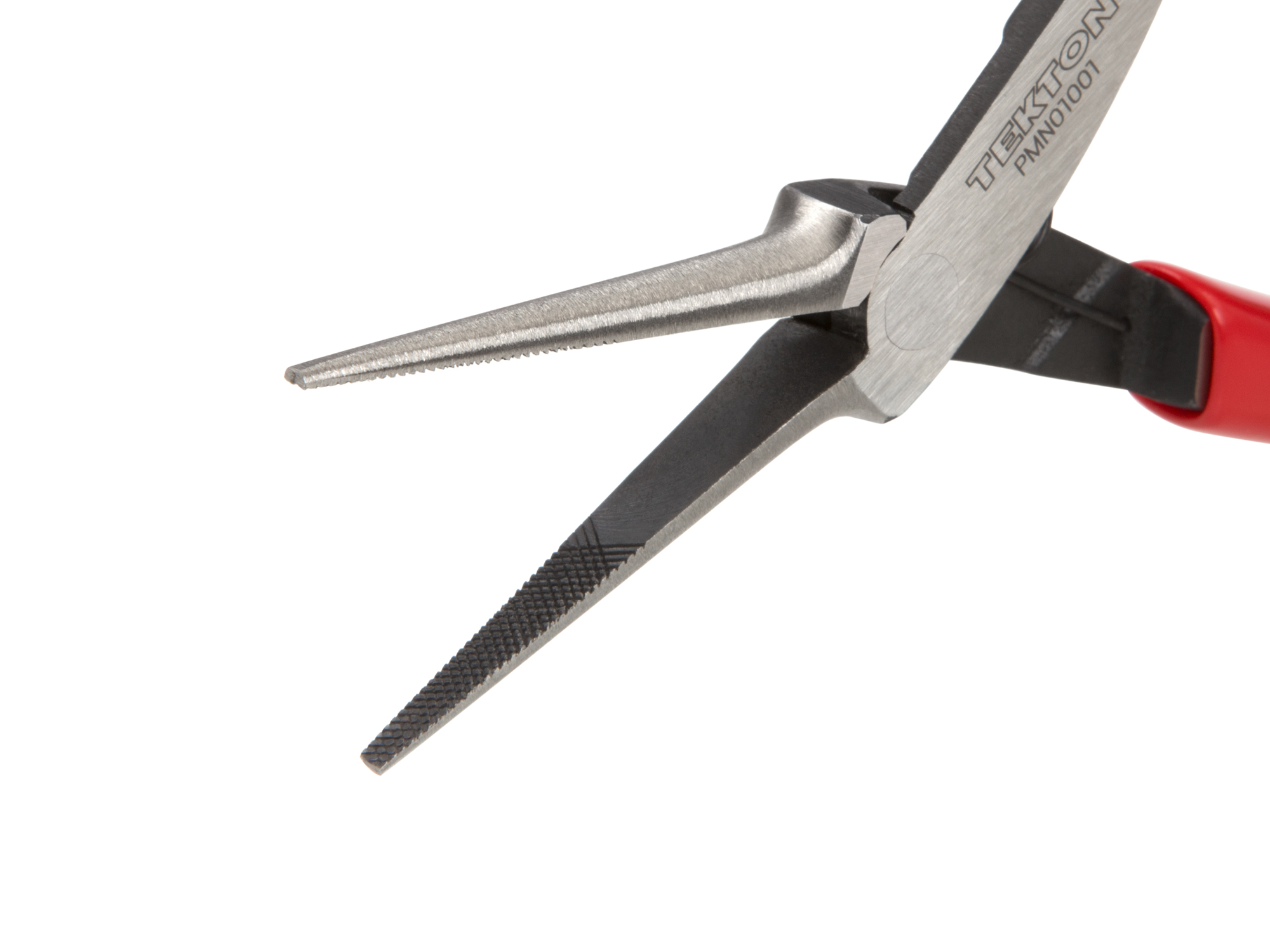 Extra long, slender nose pliers reaches into narrow spaces. Fine, crosscut teeth grip evenly in any direction. PMN01001.