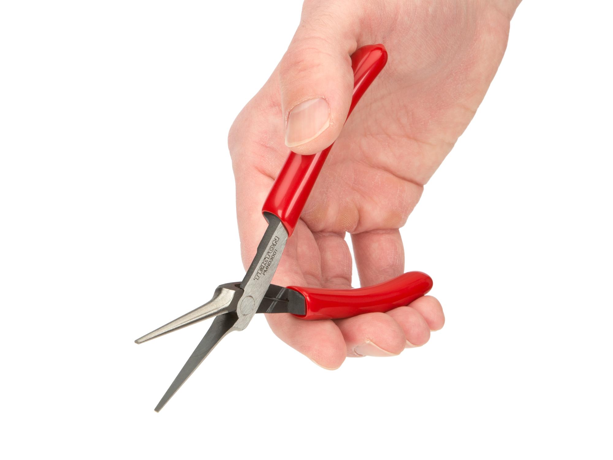 Person holding Tekton 5 inch mini pliers. Item #PMN03001