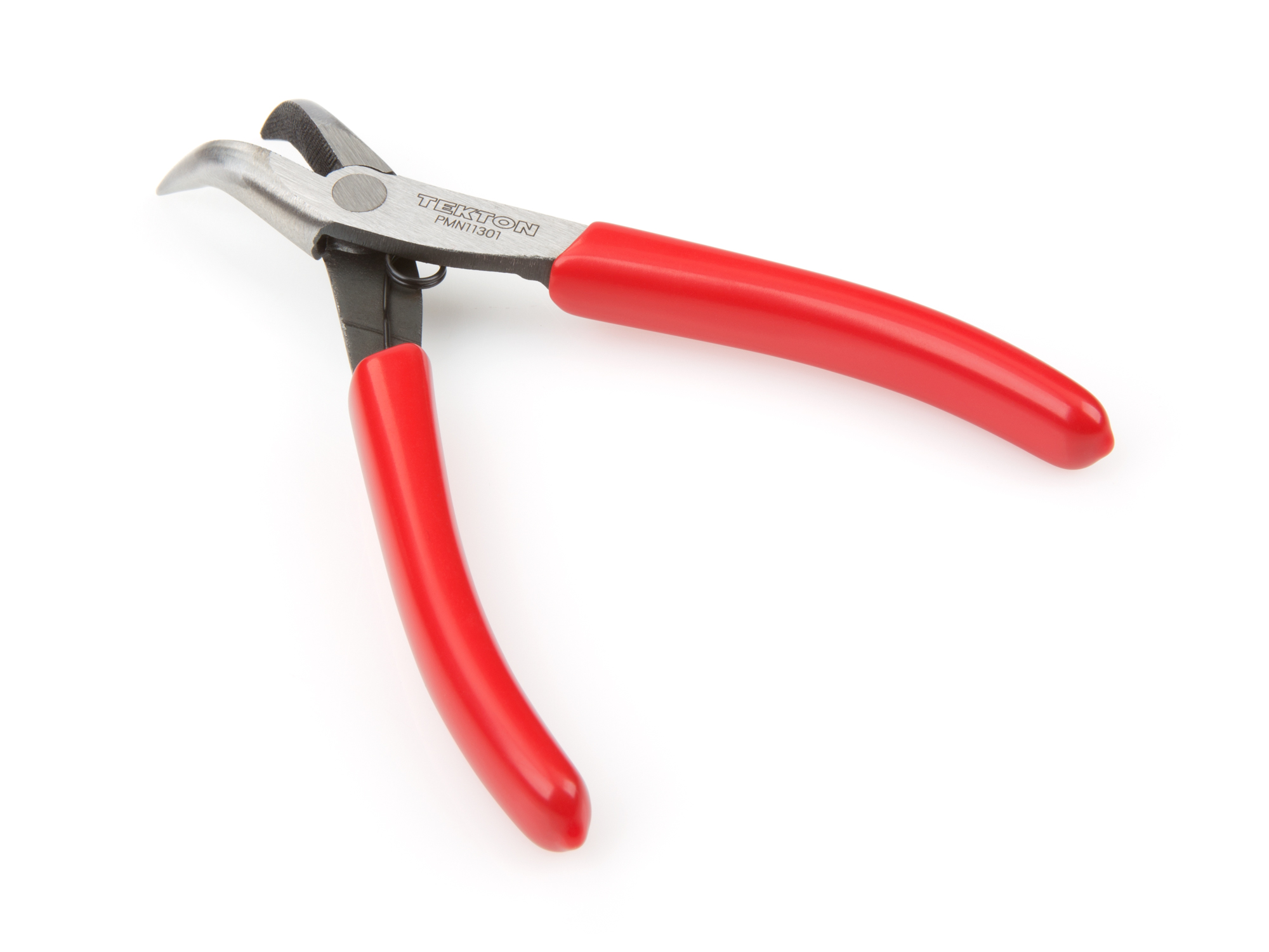 45 degree nose reaches around obstructions. Mini pliers with fine, crosscut teeth grip evenly in any direction. PMN11301.