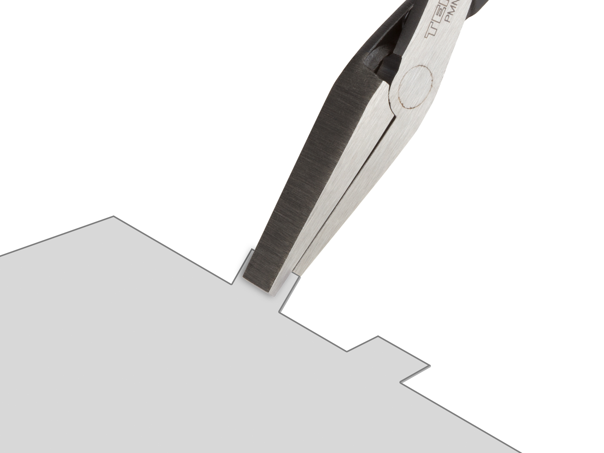 This pliers has broad, flat jaws with smooth faces. Safely grasps delicate parts, no marring. Straight, 90-degree edges make crisp bends. PMN23001.