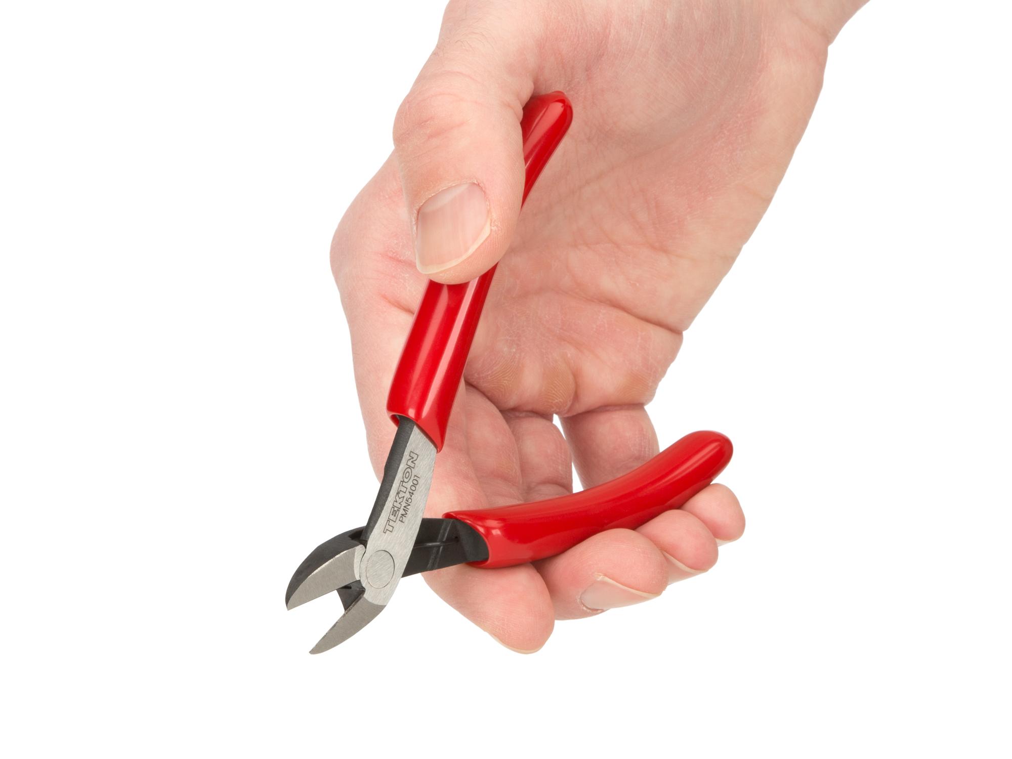 Person holding Tekton 5 inch mini pliers. Item #PMN54001
