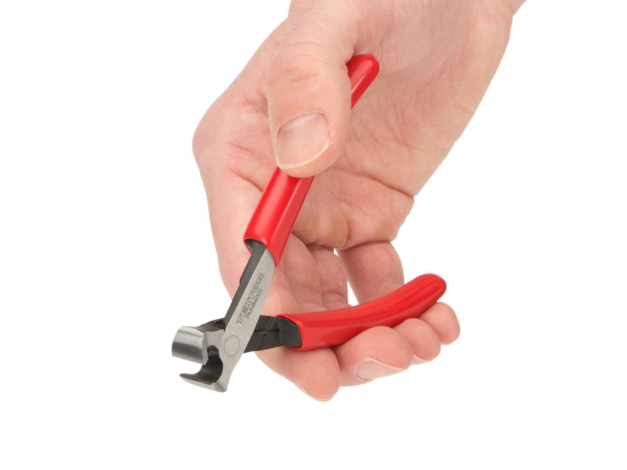 Person holding Tekton 5 inch mini pliers. Item #PMN64001