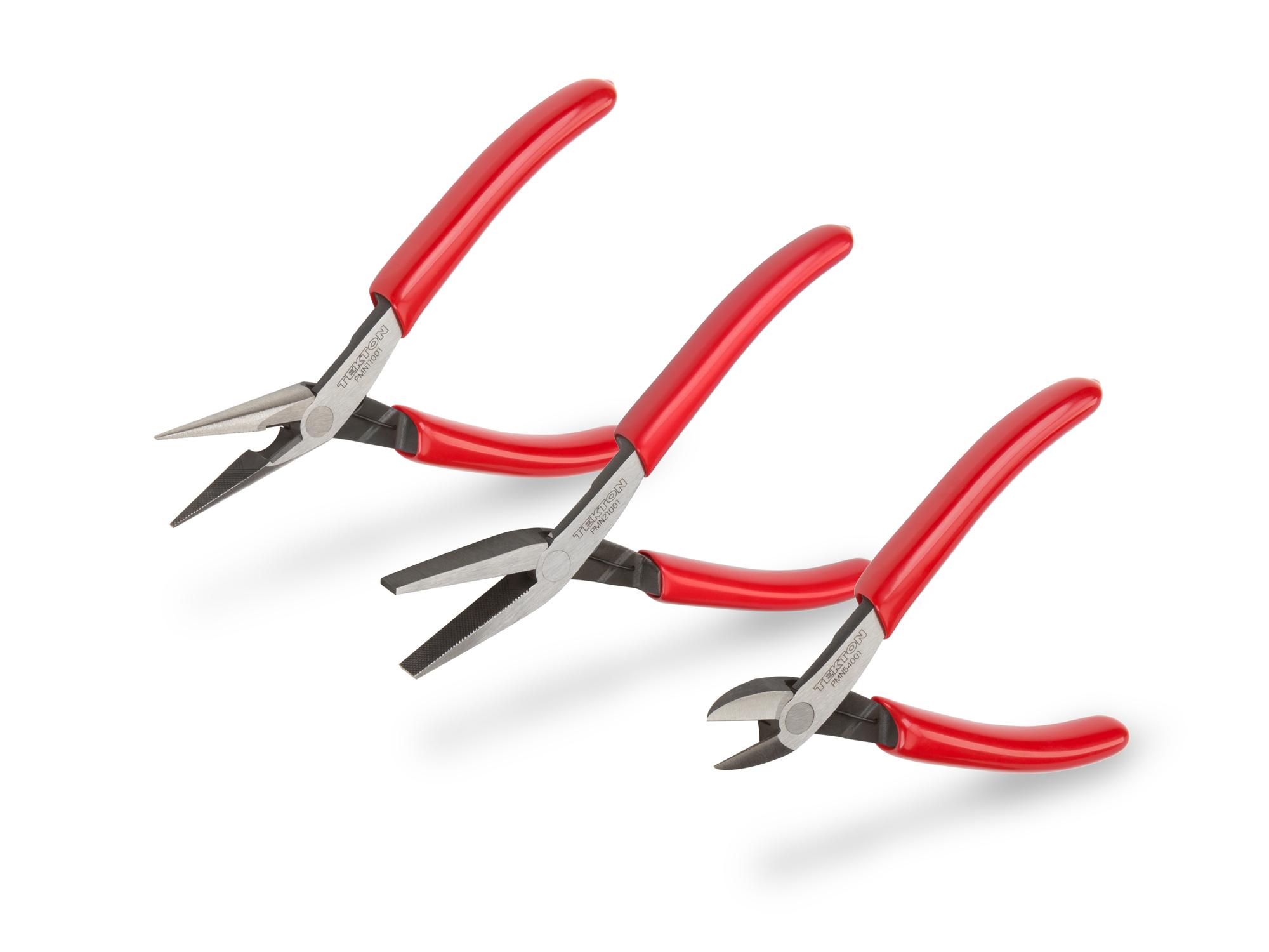 Front-right angle view of Tekton mini pliers set. Item #PMN99003
