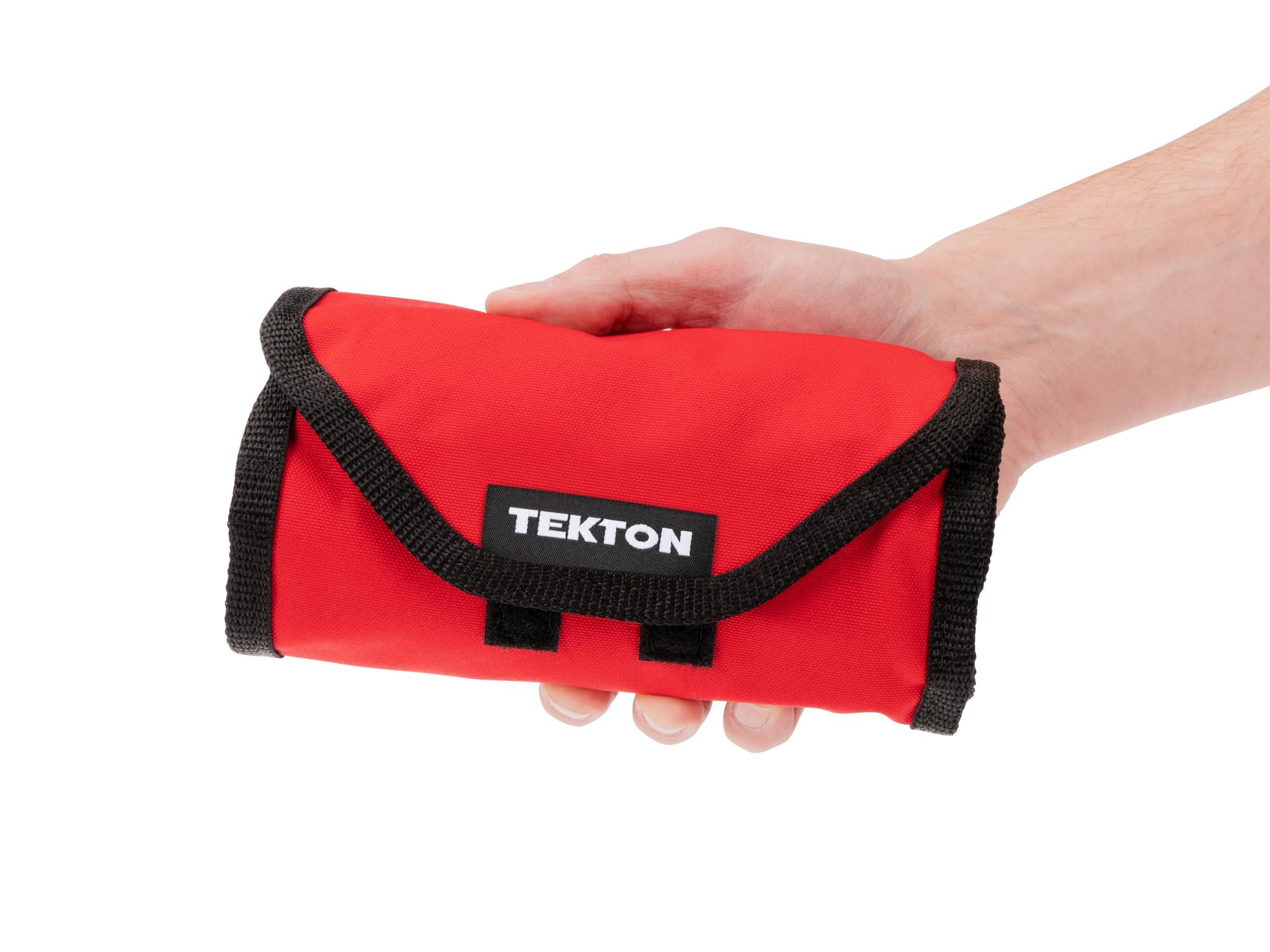 Person holding Tekton roll mini pliers set. Item #PMN99910