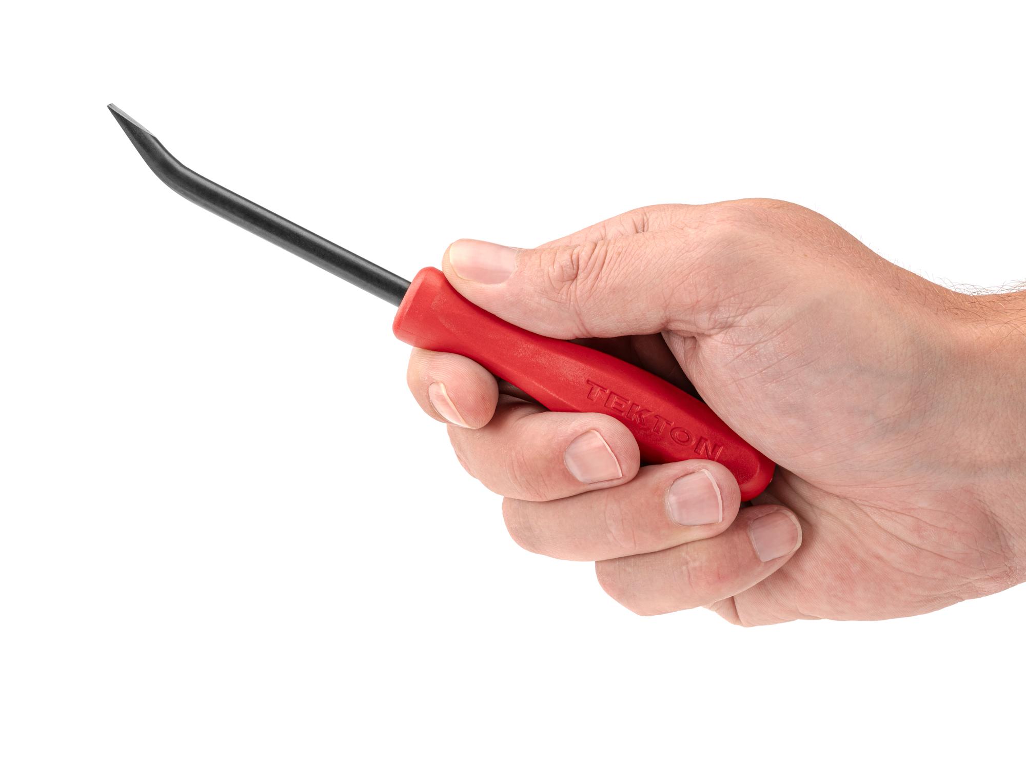 Person holding Tekton 3 inch mini pry bar. Item #LRD84100