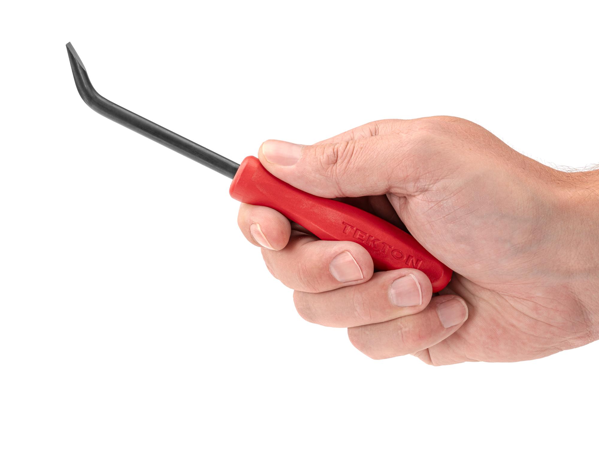 Person holding Tekton 3 inch mini pry bar. Item #LRD84101