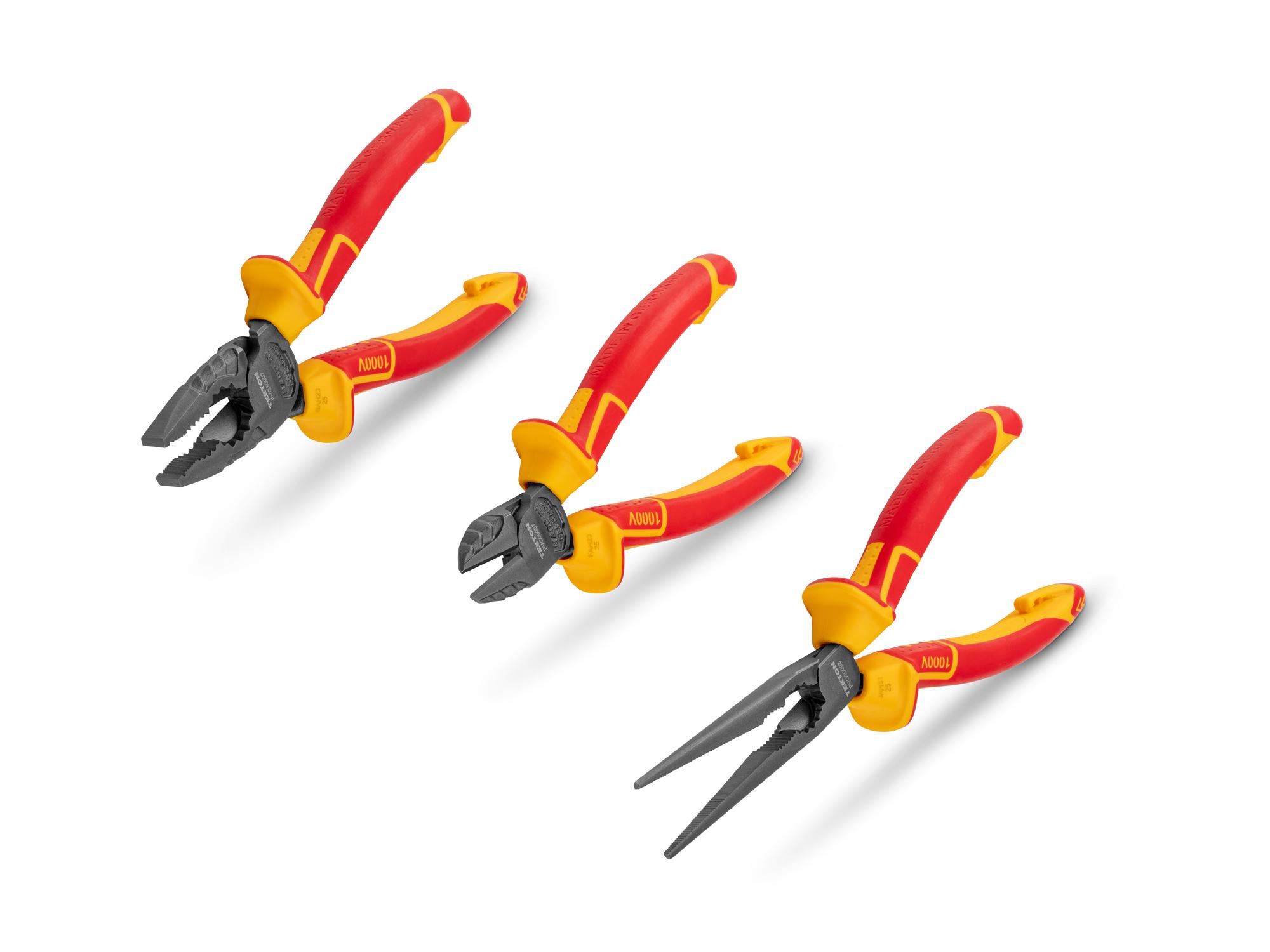 Front-right angle view of Tekton mixed pliers set set. Item #PLR90002