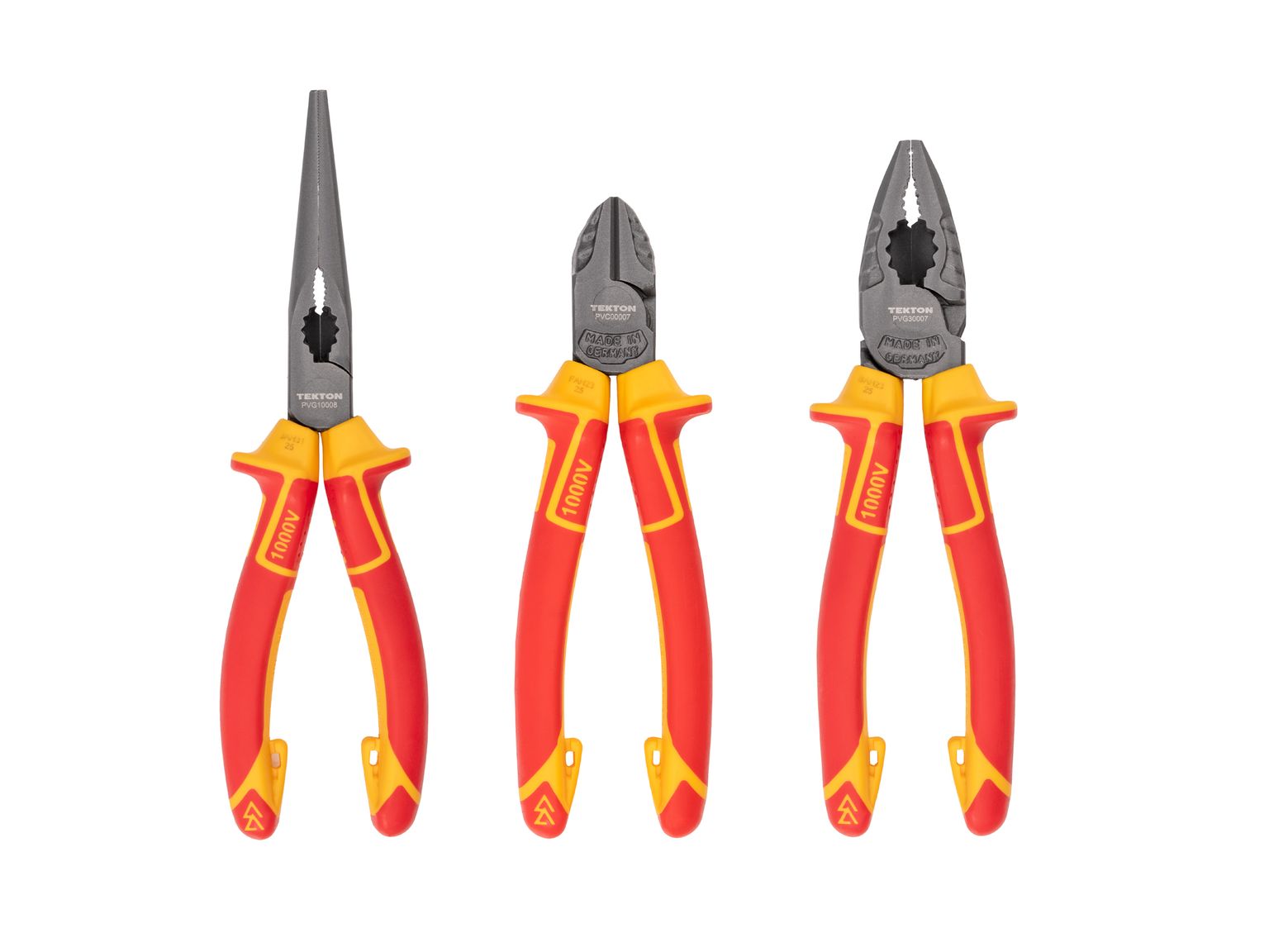 TEKTON Insulated Pliers Set, 3-Piece (Combination, Long Nose, Diagonal Cutting)