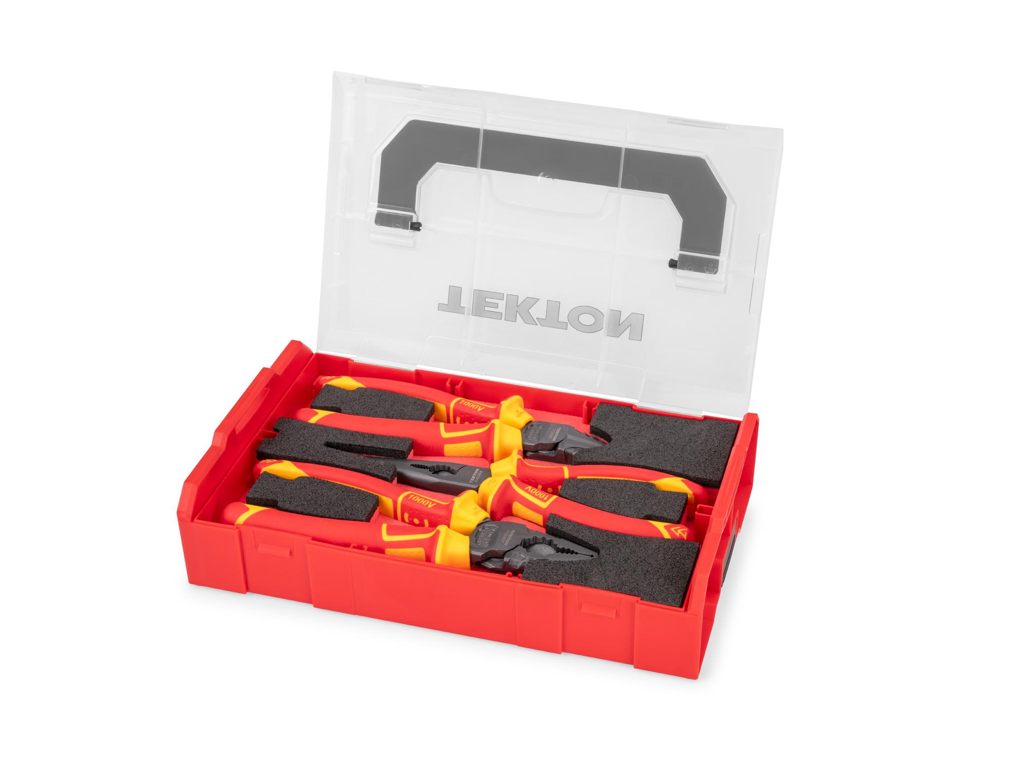 Front-right angle view of Tekton mixed pliers set set. Item #PLR96002