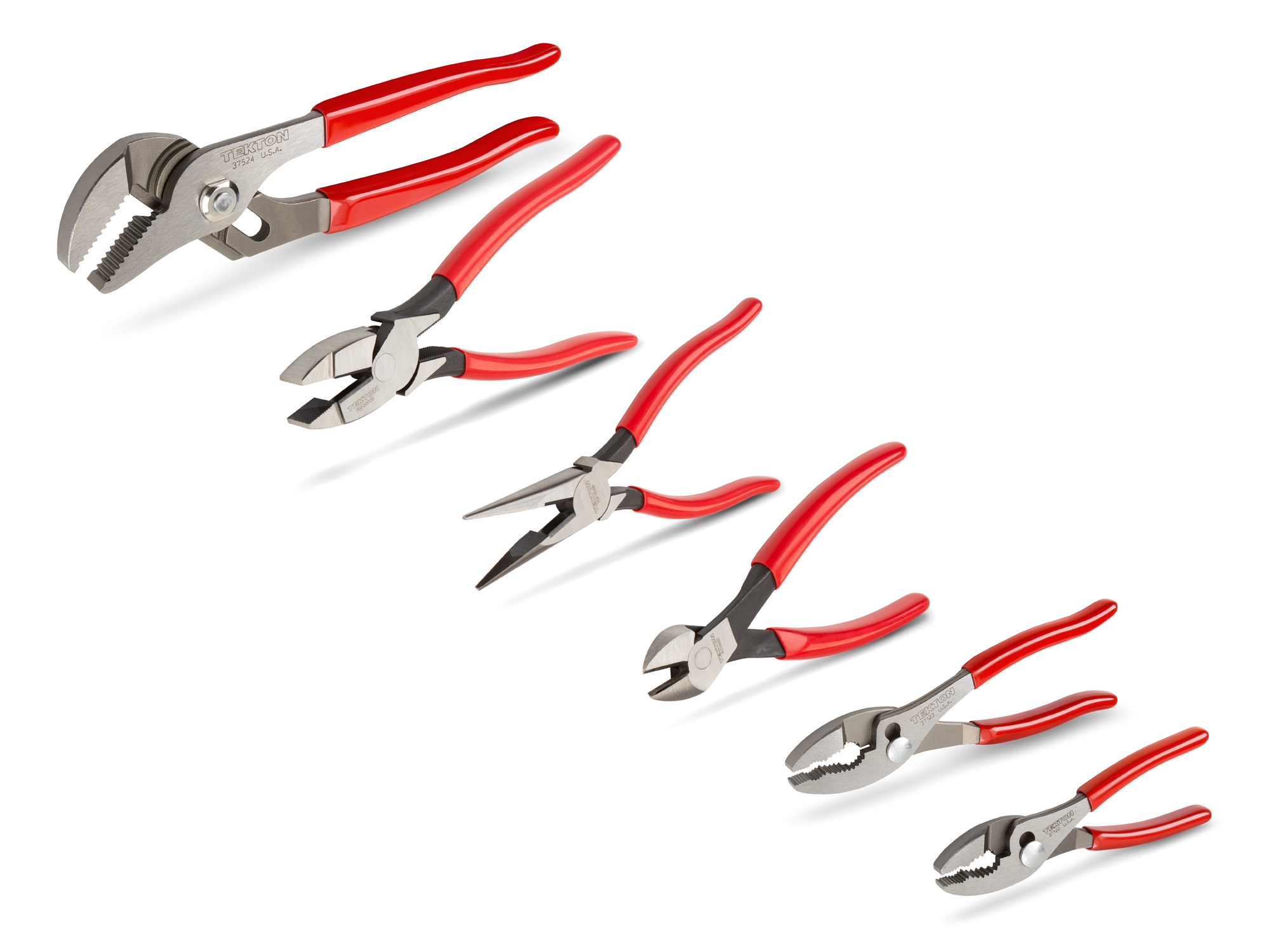 TEKTON Pliers Set (6-Piece) | PLR99020. Complete set. Cut, twist wire up to 4 AWG. Reach into tight spots. Grip flat, round, hex, pipes. Shear hard steel wire.