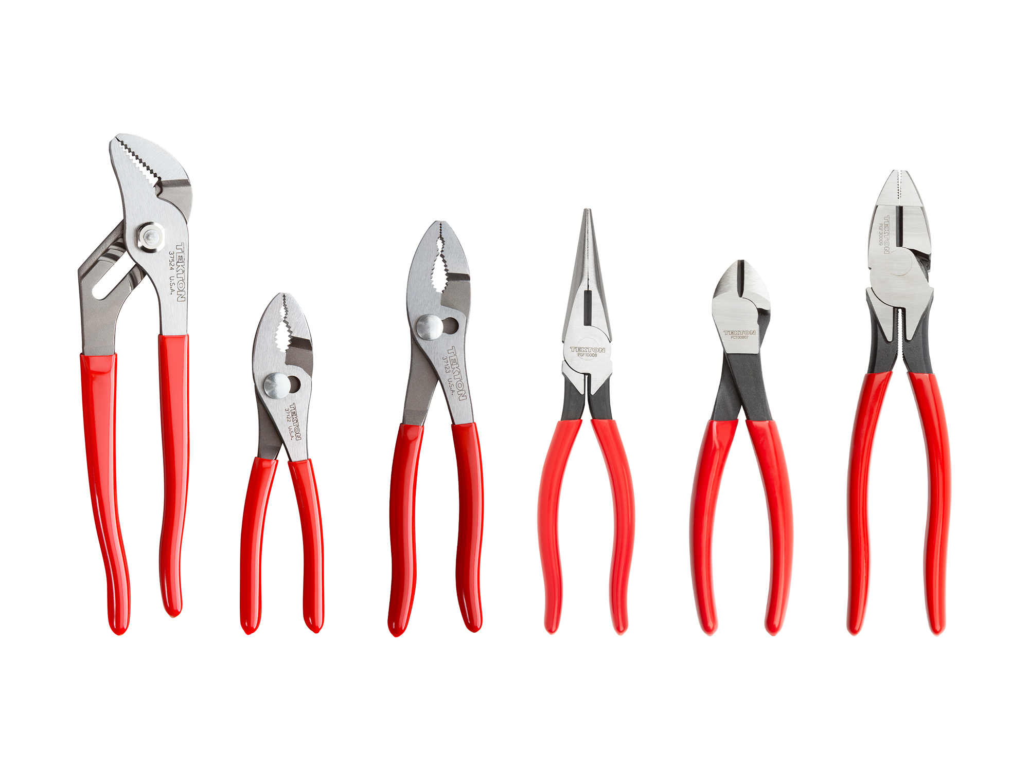 TEKTON Pliers Set (6-Piece) | PLR99020. Complete set. Cut, twist wire up to 4 AWG. Reach into tight spots. Grip flat, round, hex, pipes. Shear hard steel wire.