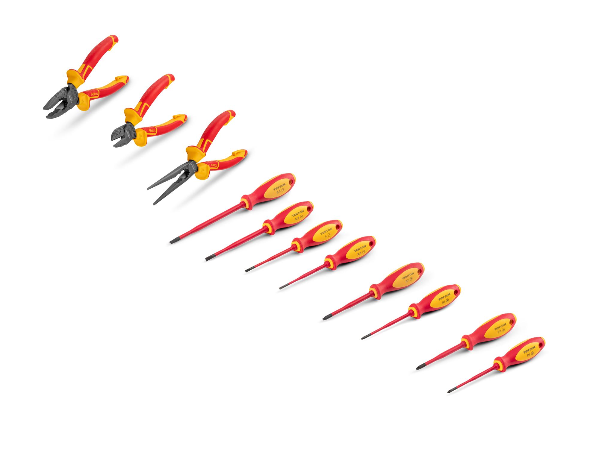 Front-right angle view of Tekton mixed pliers set set. Item #TEK99005