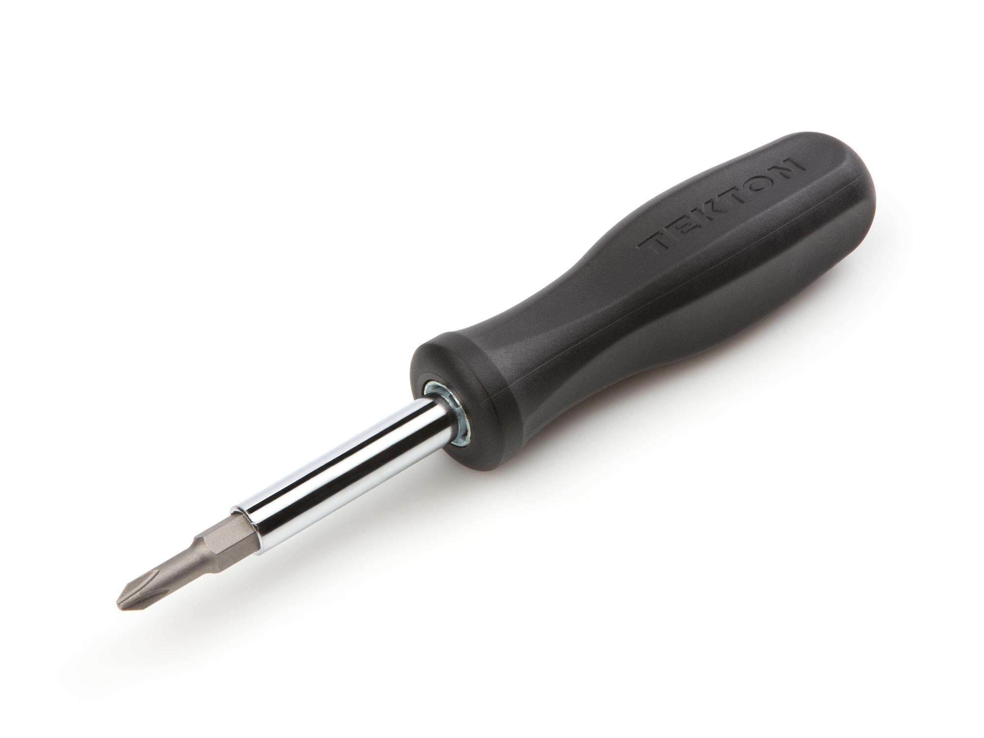 Front-right angle view of black Tekton multi-bit driver. Item #DMS14001