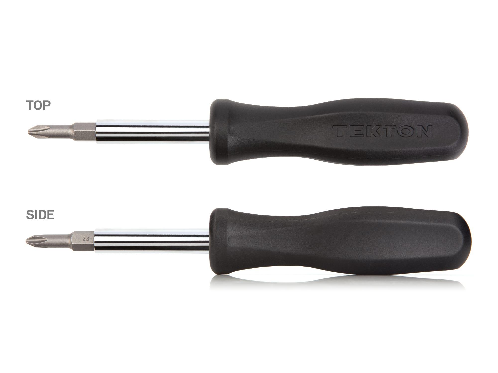 Side view of black Tekton multi-bit driver. Item #DMS14001