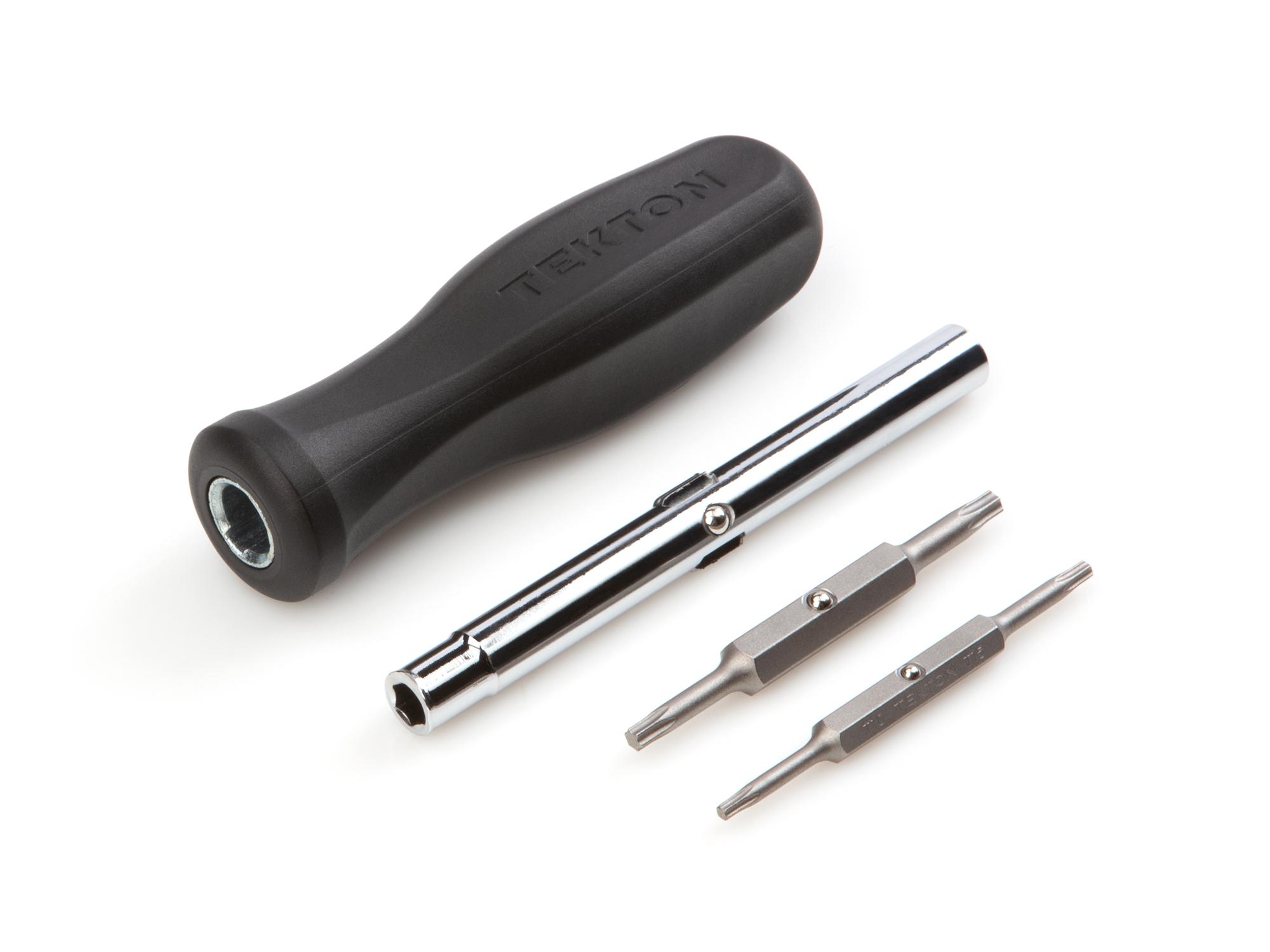 Laid out contents of black Tekton multi-bit driver. Item #DMS14003
