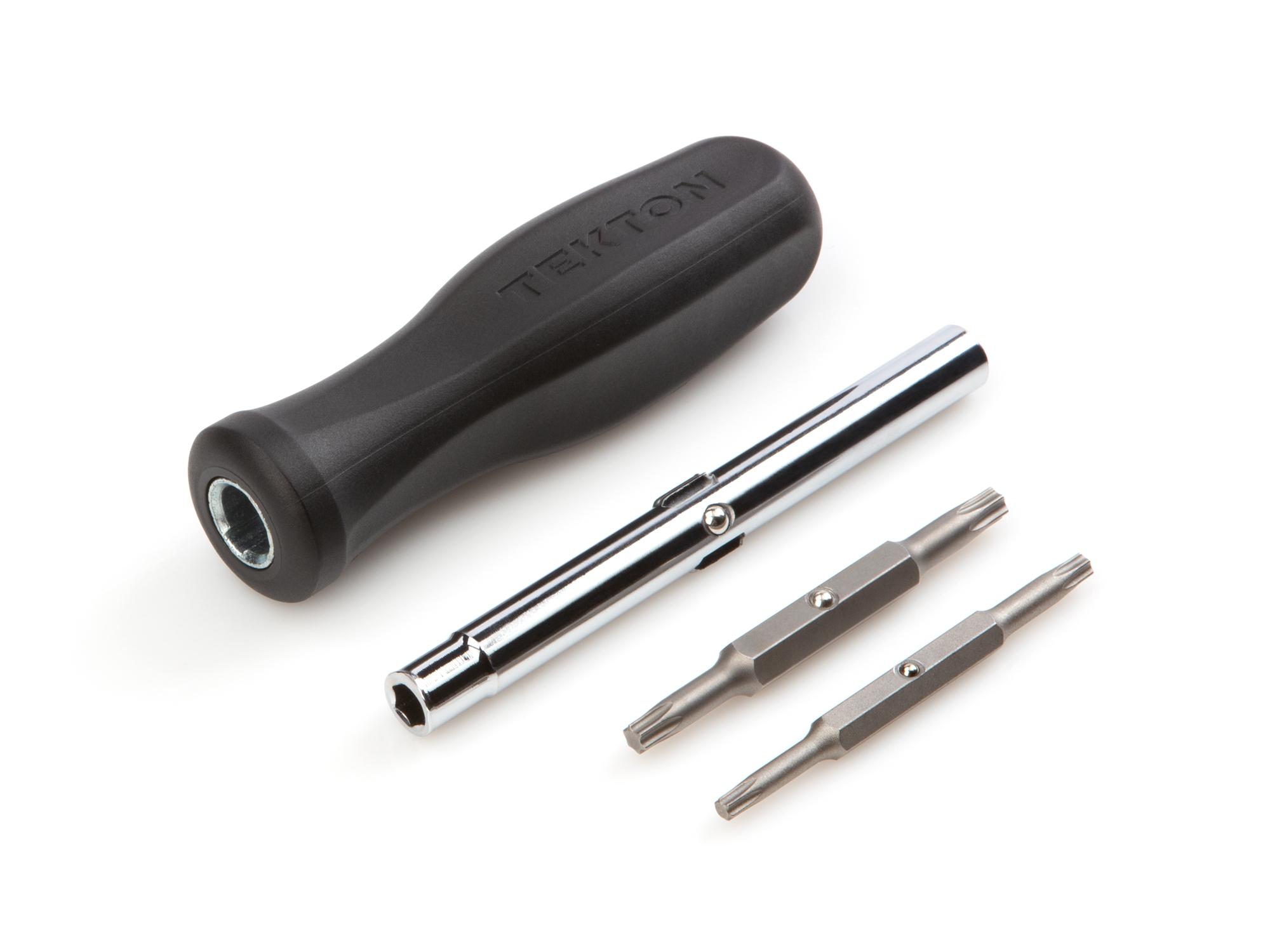 Laid out contents of black Tekton multi-bit driver. Item #DMS14005