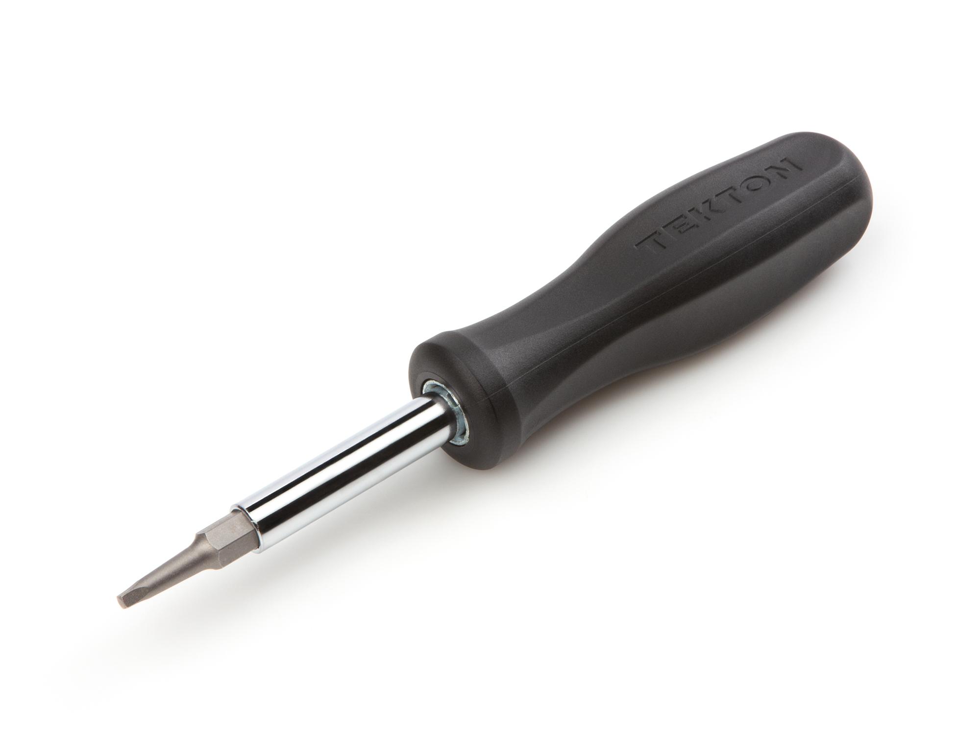 Front-right angle view of black Tekton multi-bit driver. Item #DMS14006